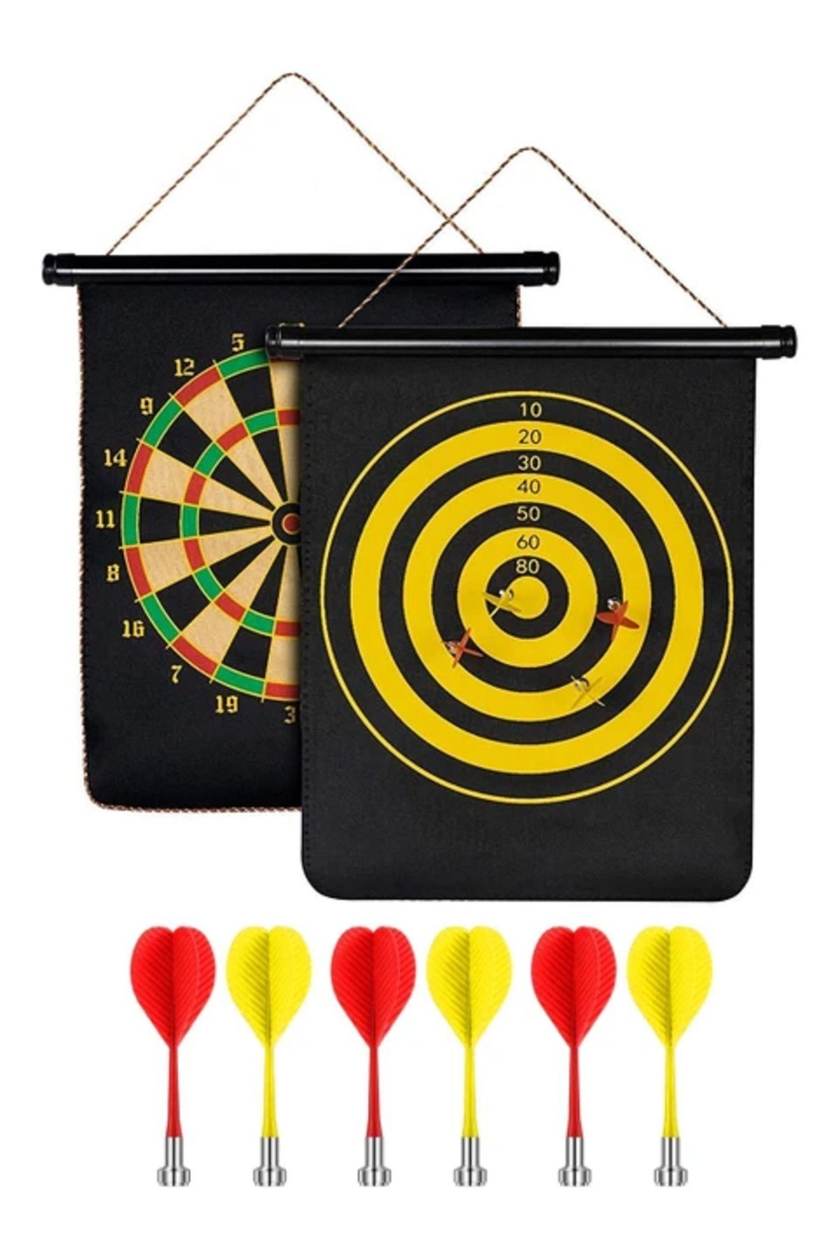 Toys Avm 15inç Mıknatıslı Dart Seti, 6 Çelik-Dart ile Çift Taraflı Dart Tahtası Oyunu,