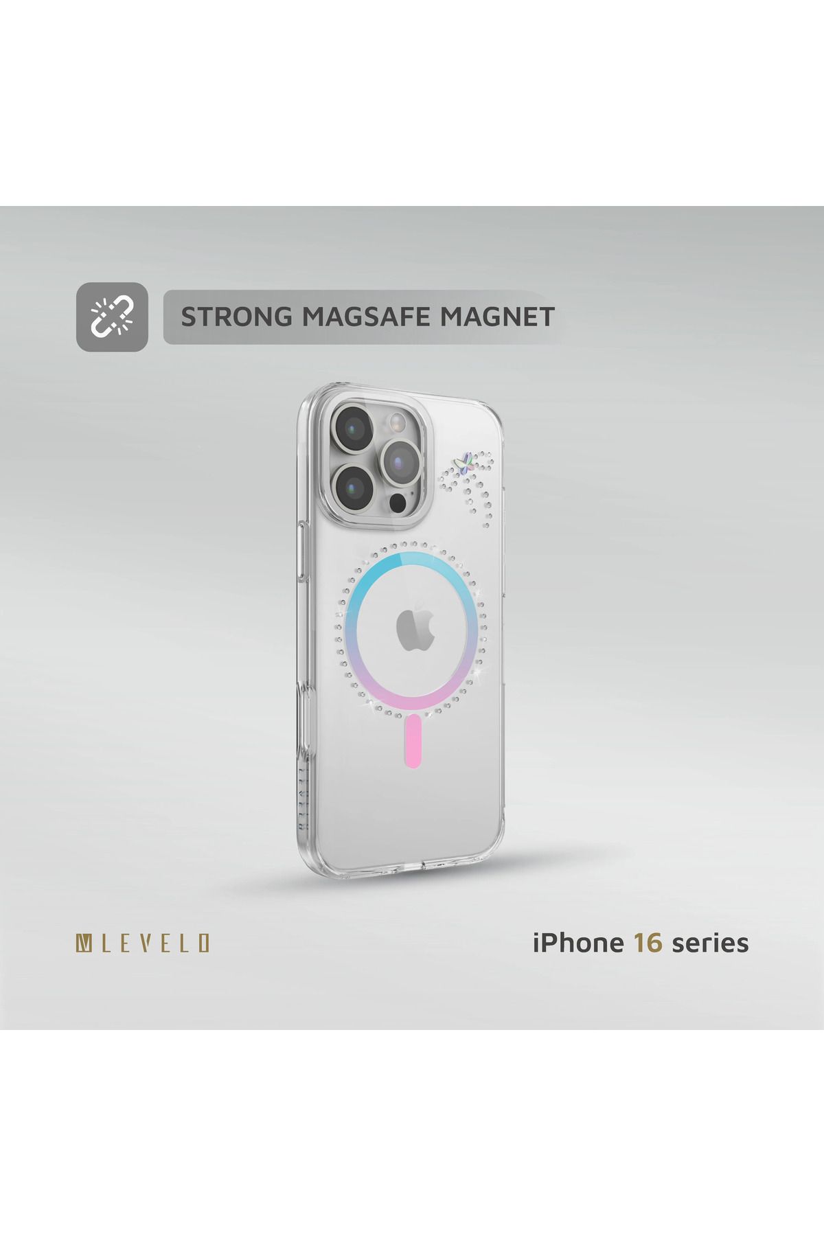 Levelo-جراب Butterfly Magsafe لهاتف iPhone 16 Pro Max - شفاف/ قزحي الألوان 4