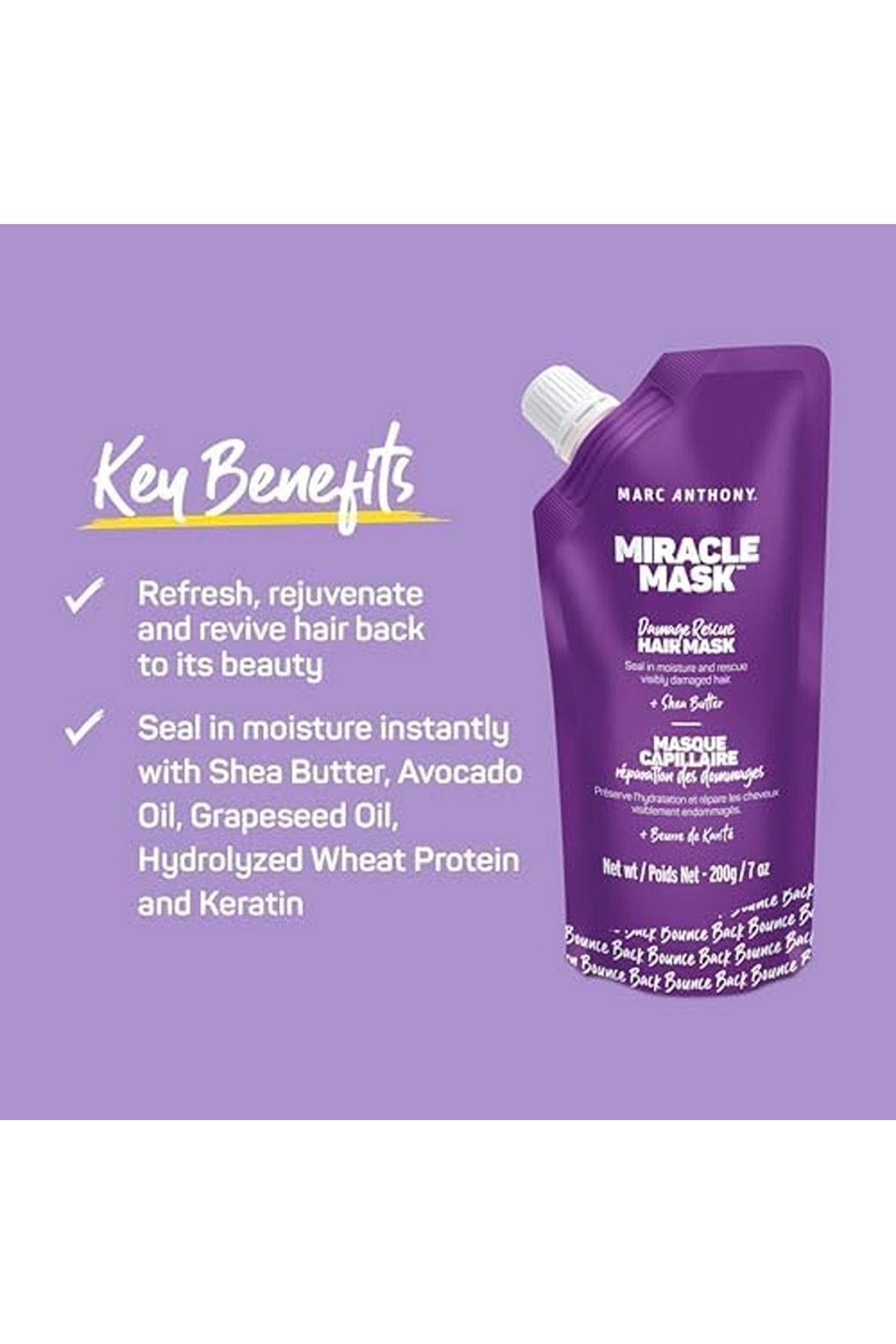 MARC ANTHONY-Marc Anthony Miracle Mask - Damage Rescue Hair Mask, Infused With Shea Butter - 200G 4