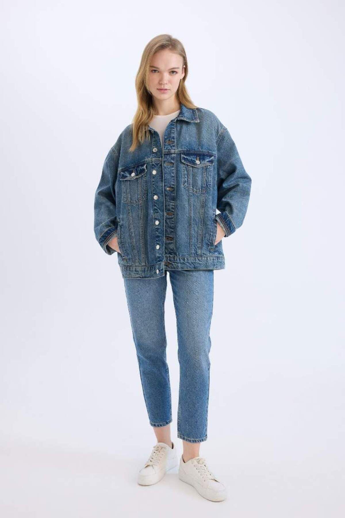 DeFacto-Jachetă de jeans oversize cu croială largă de sezon nou 6