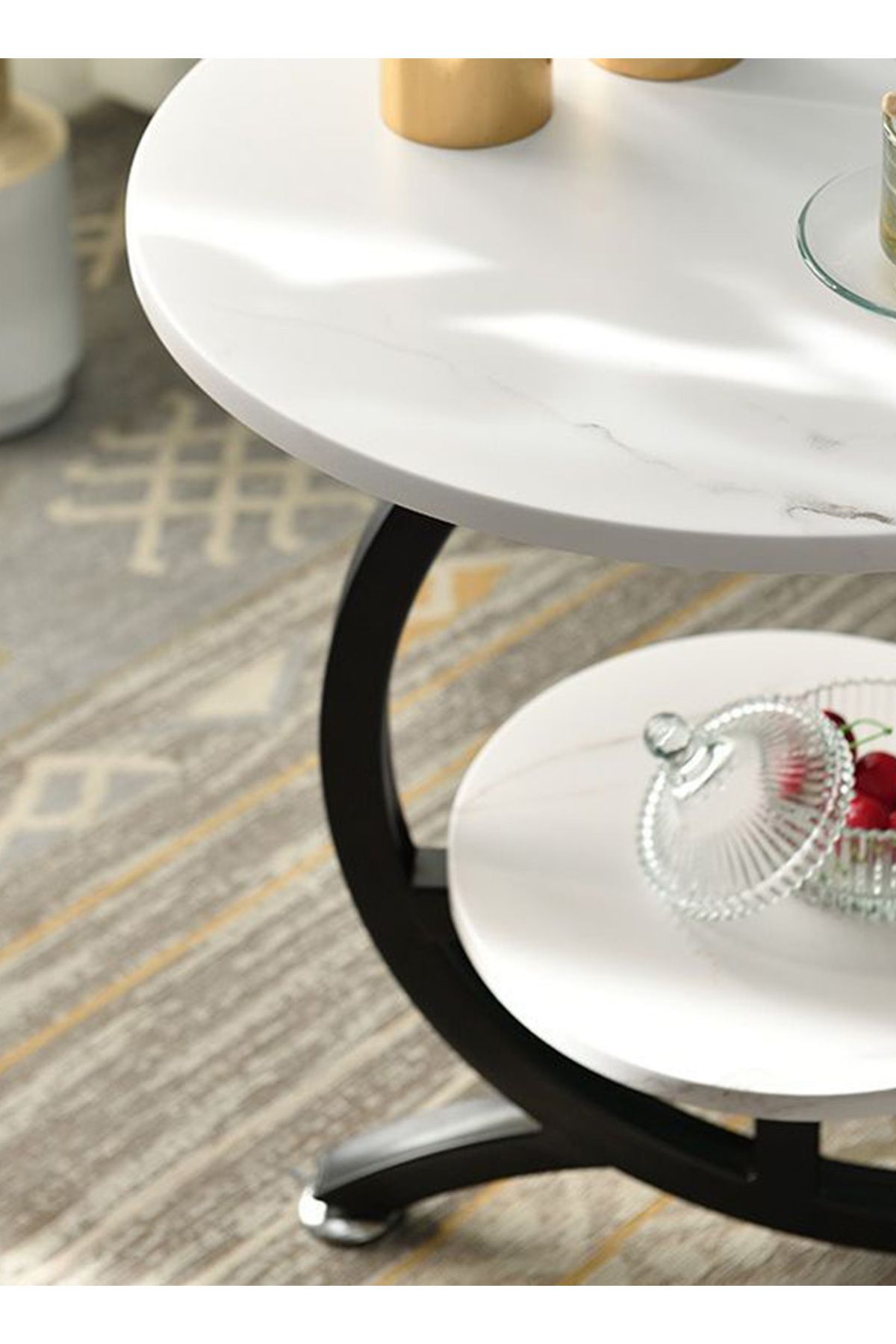 sharpdo-Light Luxury Rock Slab Small Coffee Table, Living Room Sofa Side Round Coffee Table 4