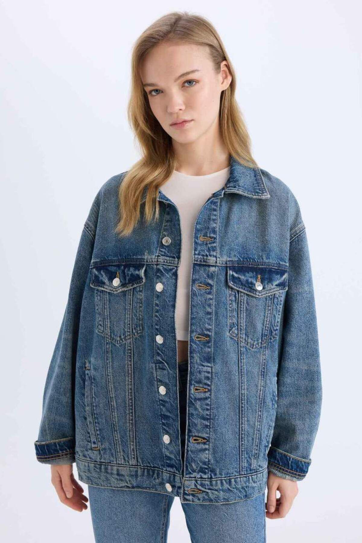 DeFacto-Jachetă de jeans oversize cu croială largă de sezon nou 5