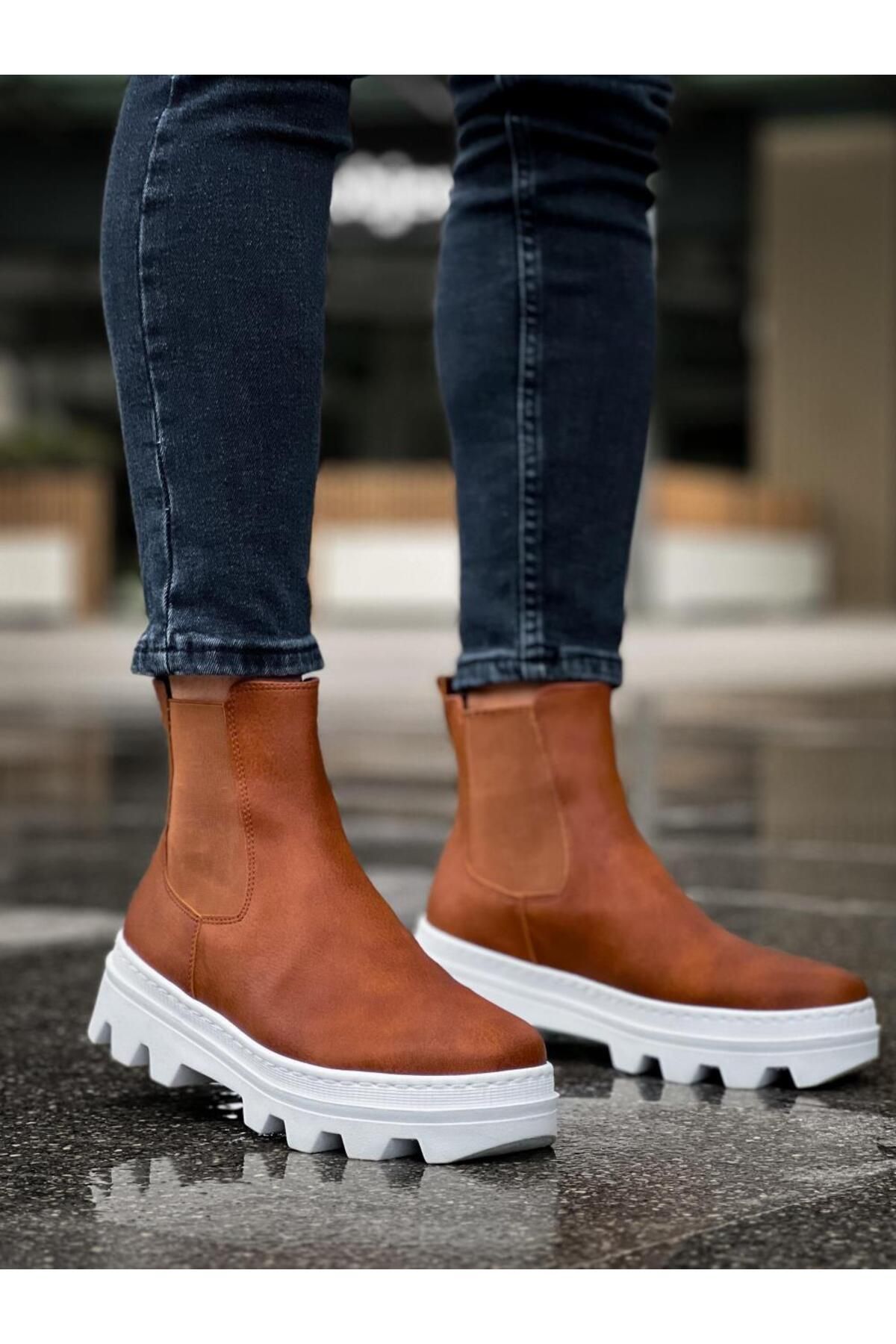 MarDyHome-Tan High Sole Chelsea Boots 3