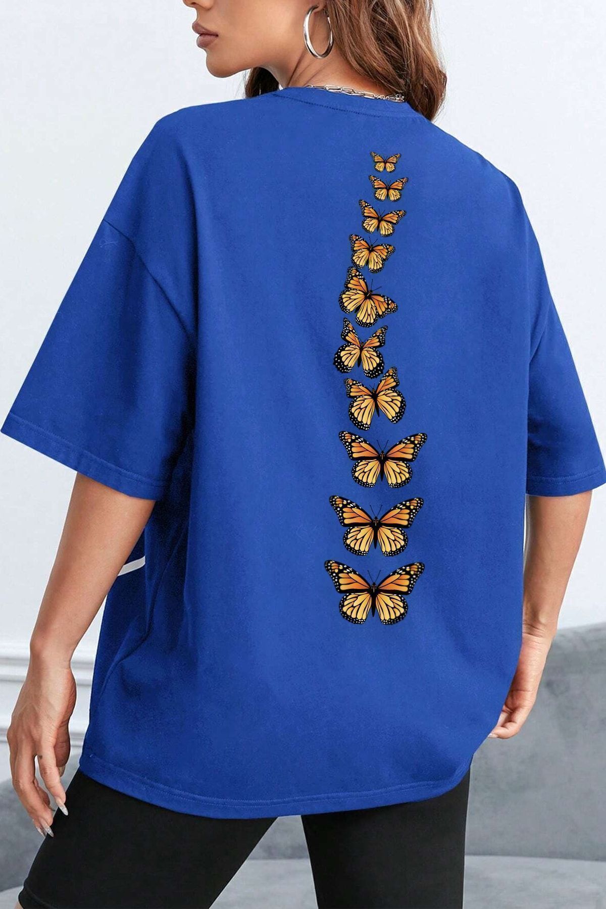ModaSphere Unisex Sırt Kral Kelebek Baskılı T-shirt