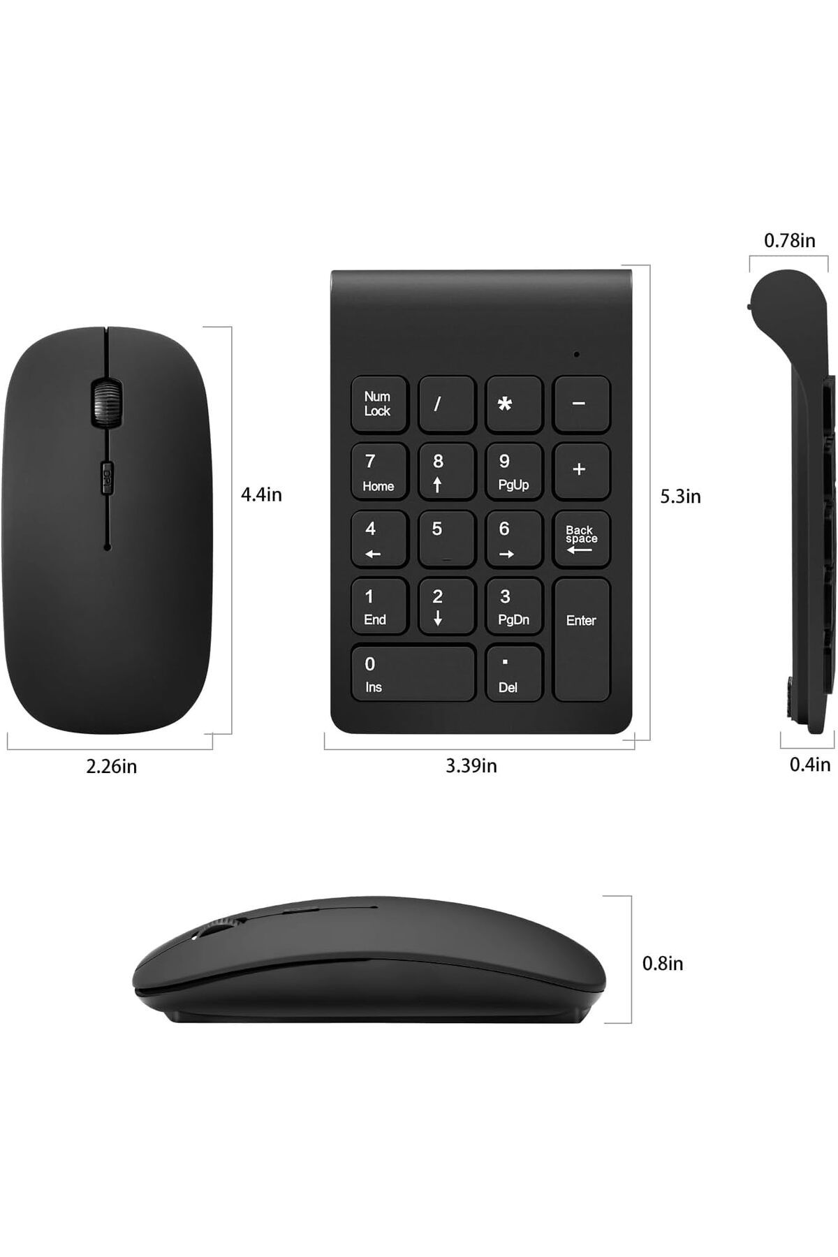 COOYA-Wireless Numeric Keypad,Mini 2.4G 18 Keys,Portable Silent,with Wireless Mouse for Laptop,PC,Black 3