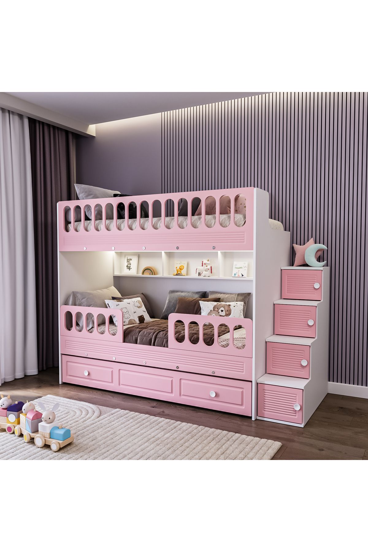 CSM MODULER MOBİLYA Panjur Yavrulu Ranza Çelik Destekli Membran Kaplama %100 MDF