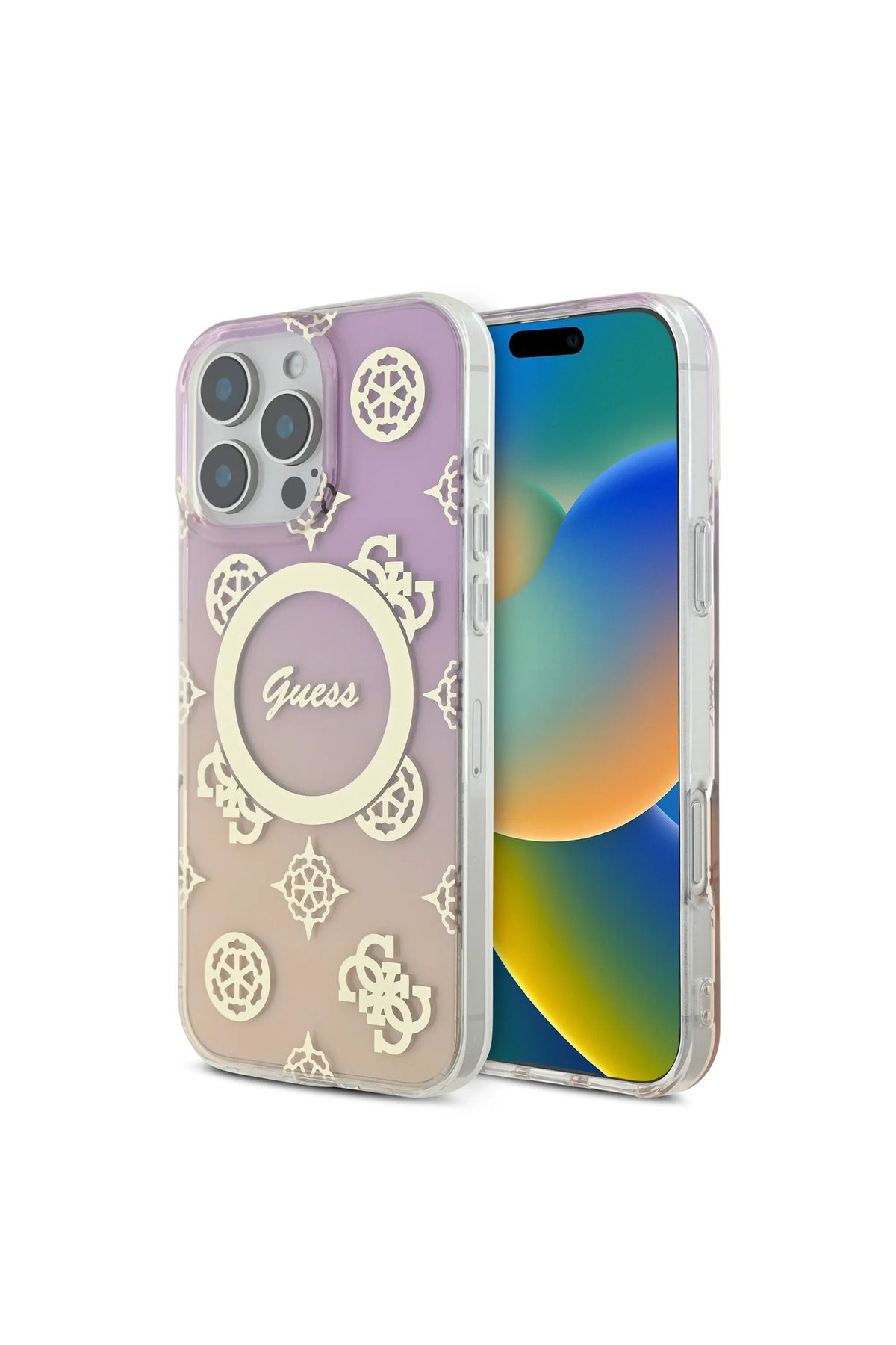 CG Mobile-Guess Magsafe Iml Gradient Hard Case With Peony Pattern For iPhone 16 Pro Max - P 6