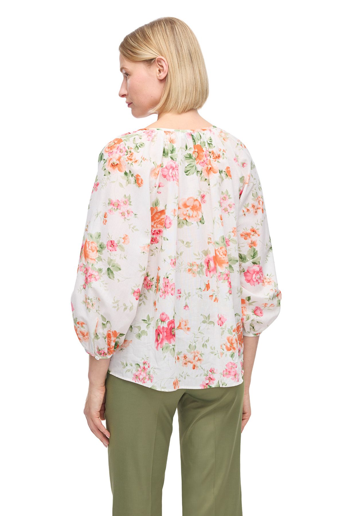 Perspective-Ecru Clios Comfortable Fit Round Neck Floral Raglan Sleeve Blouse 4