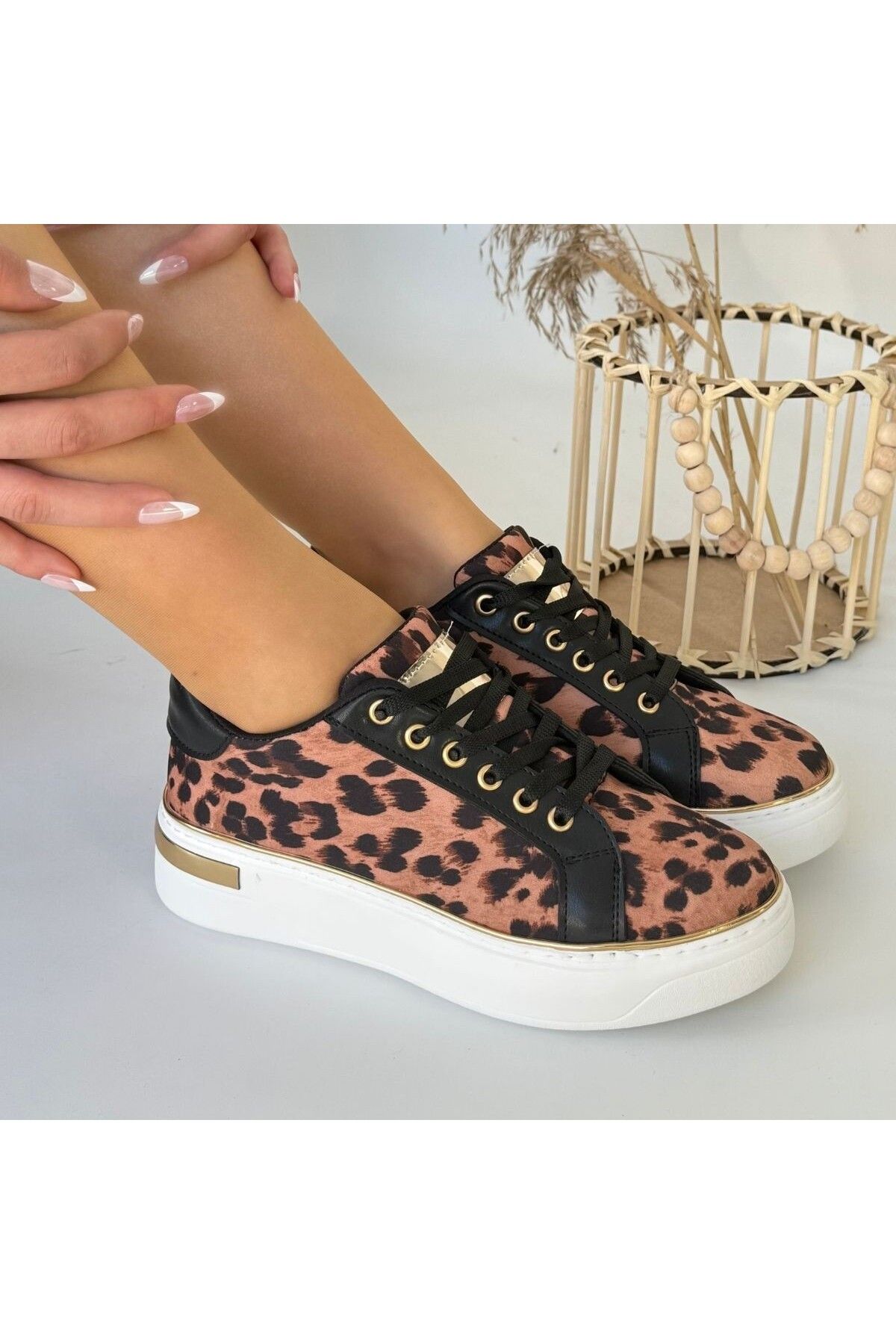 Moka Shopin-Adidași cu șireturi din satin leopard MokaShopin Kity 4