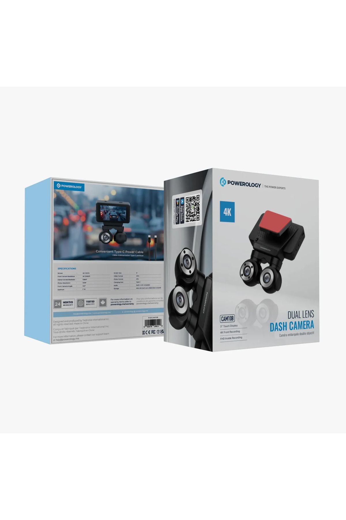 Powerology-3" Touch Screen 4K Dash Camera 1.5M Type-C Cable - Black 7