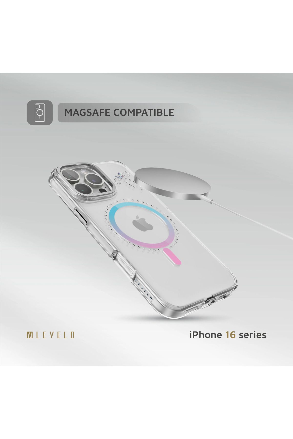 Levelo-جراب Butterfly Magsafe لهاتف iPhone 16 Pro Max - شفاف/ قزحي الألوان 3