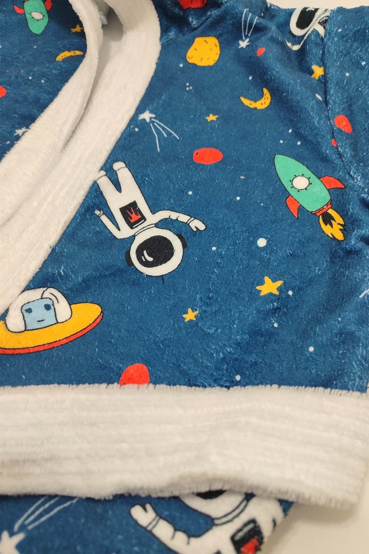 VEVİEN HOME-Space Pattern Digital Printed Young Children's Bathrobe 3