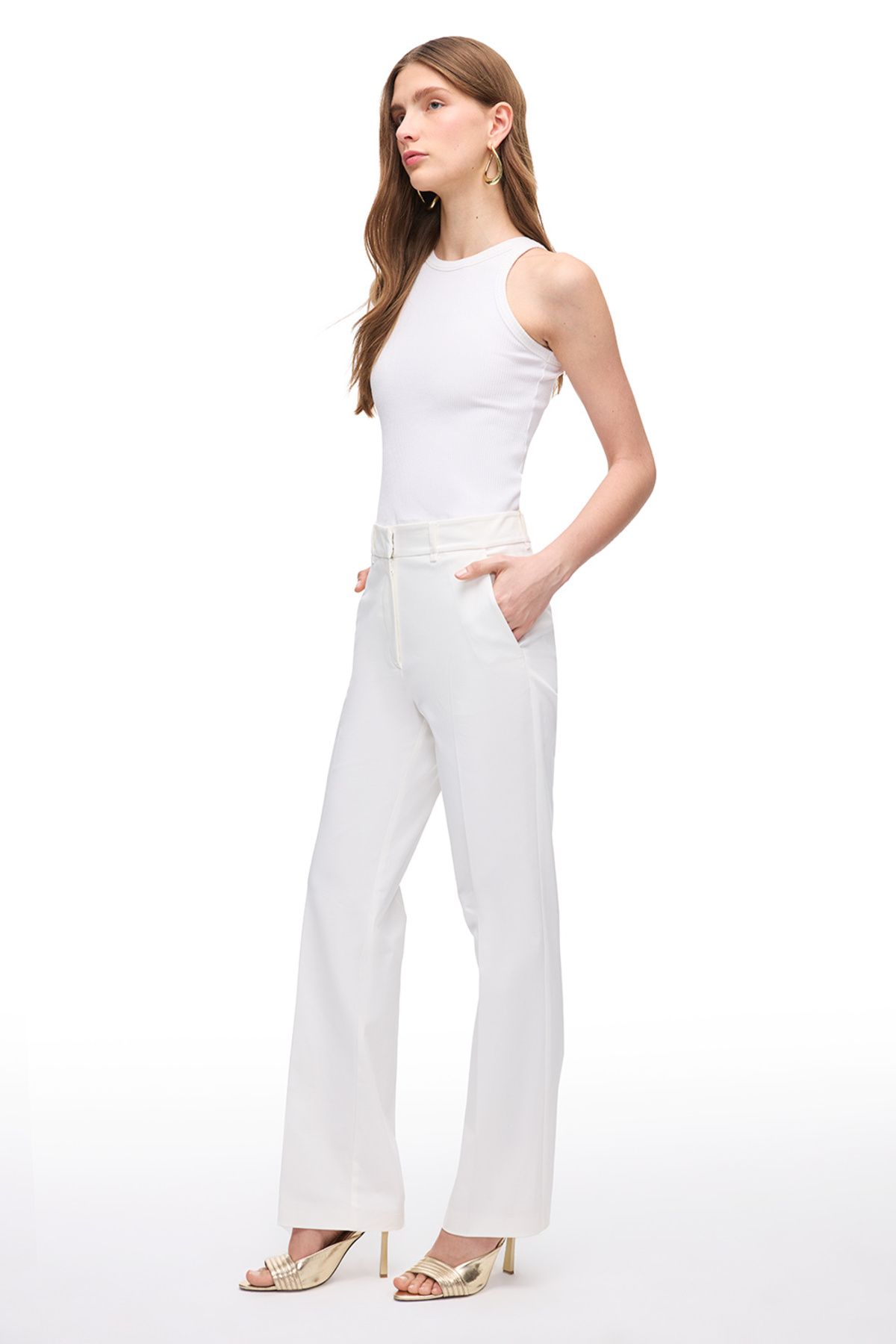 Perspective-White Dillas Slim Fit High Waist Trousers 7