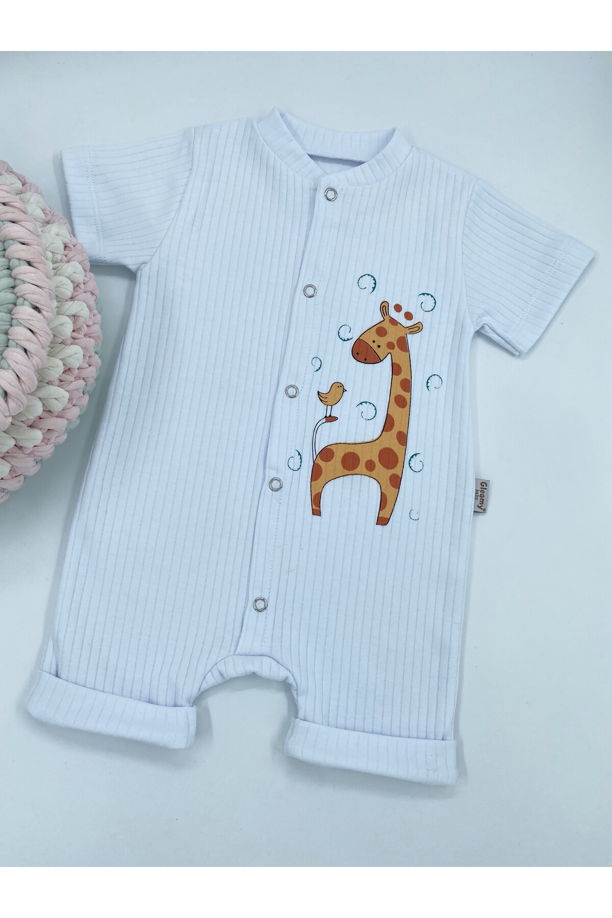 Gleamy BEBE KIDS ZÜRAFA DESEN ÇITÇITLI KISA KOLLU ŞORT TULUM(ZIBIN) %100 PAMUK fotoğrafı 6 (önizleme)