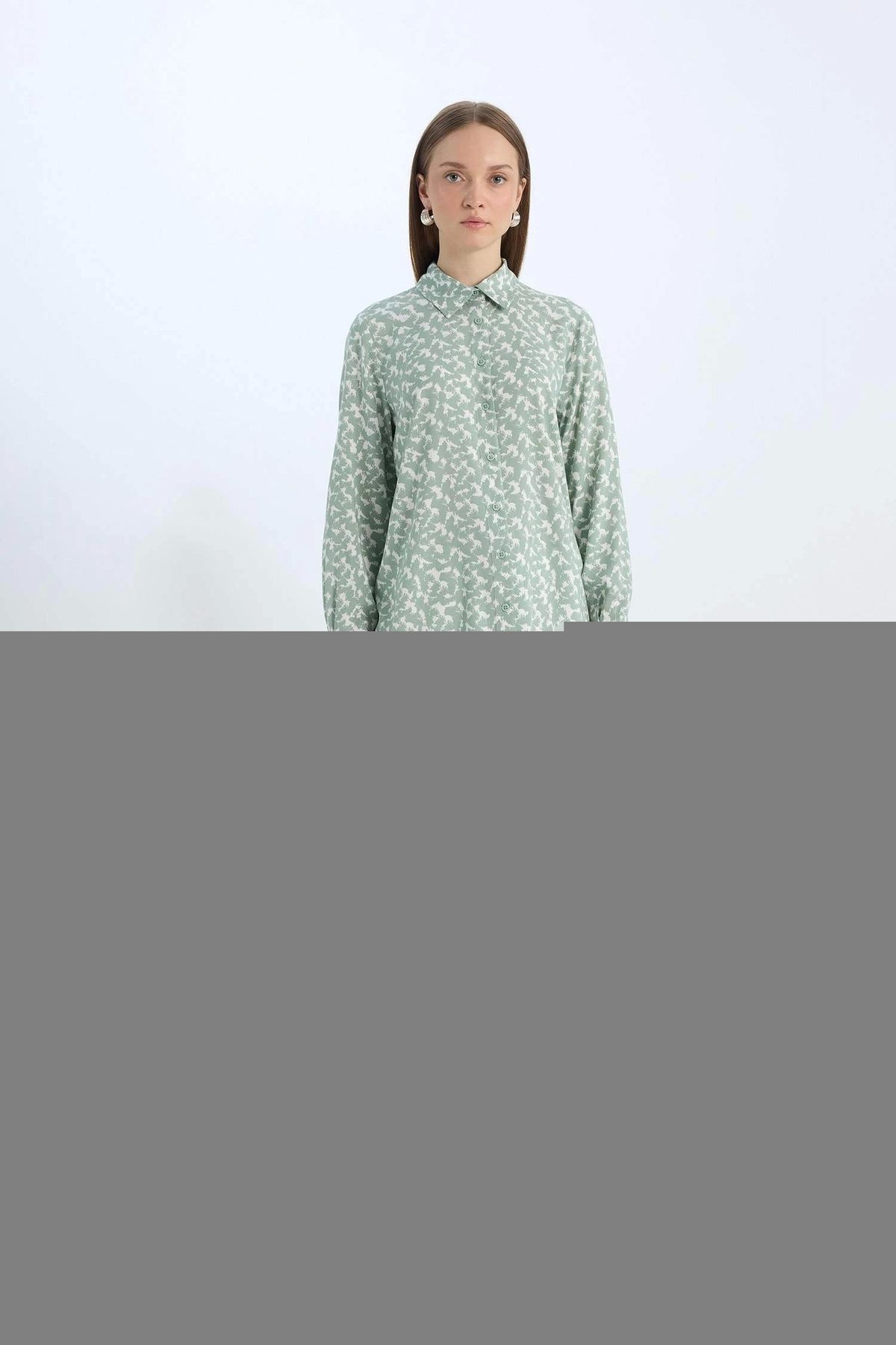 Z5833 Yeşil Regular Fit Desenli Uzun Kollu Gömlek Tunik - 2