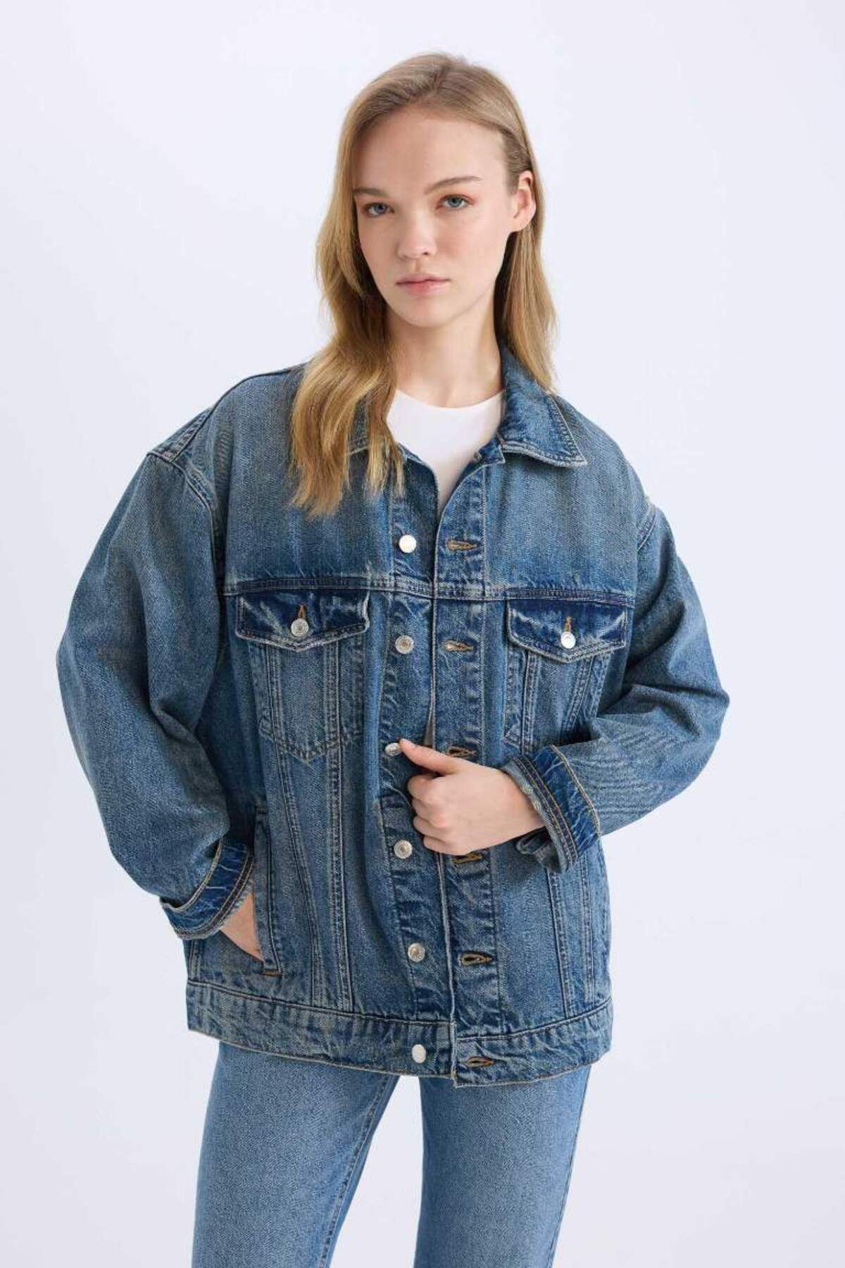 DeFacto-Jachetă de jeans oversize cu croială largă de sezon nou 8