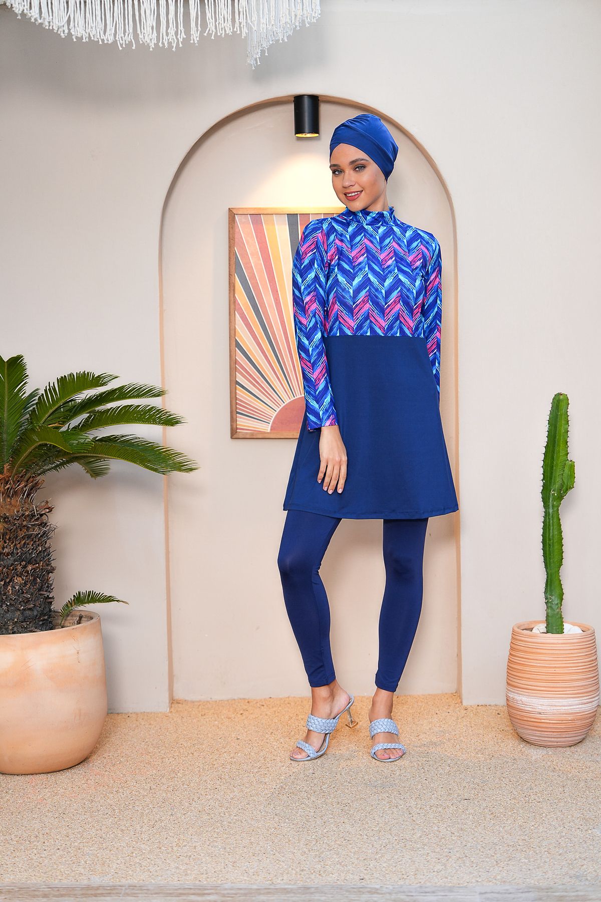 SEBOTEKS Costum De Baie Hijab Închis Cu Jambiere Imprimate Digital 3752 Femeie - 44