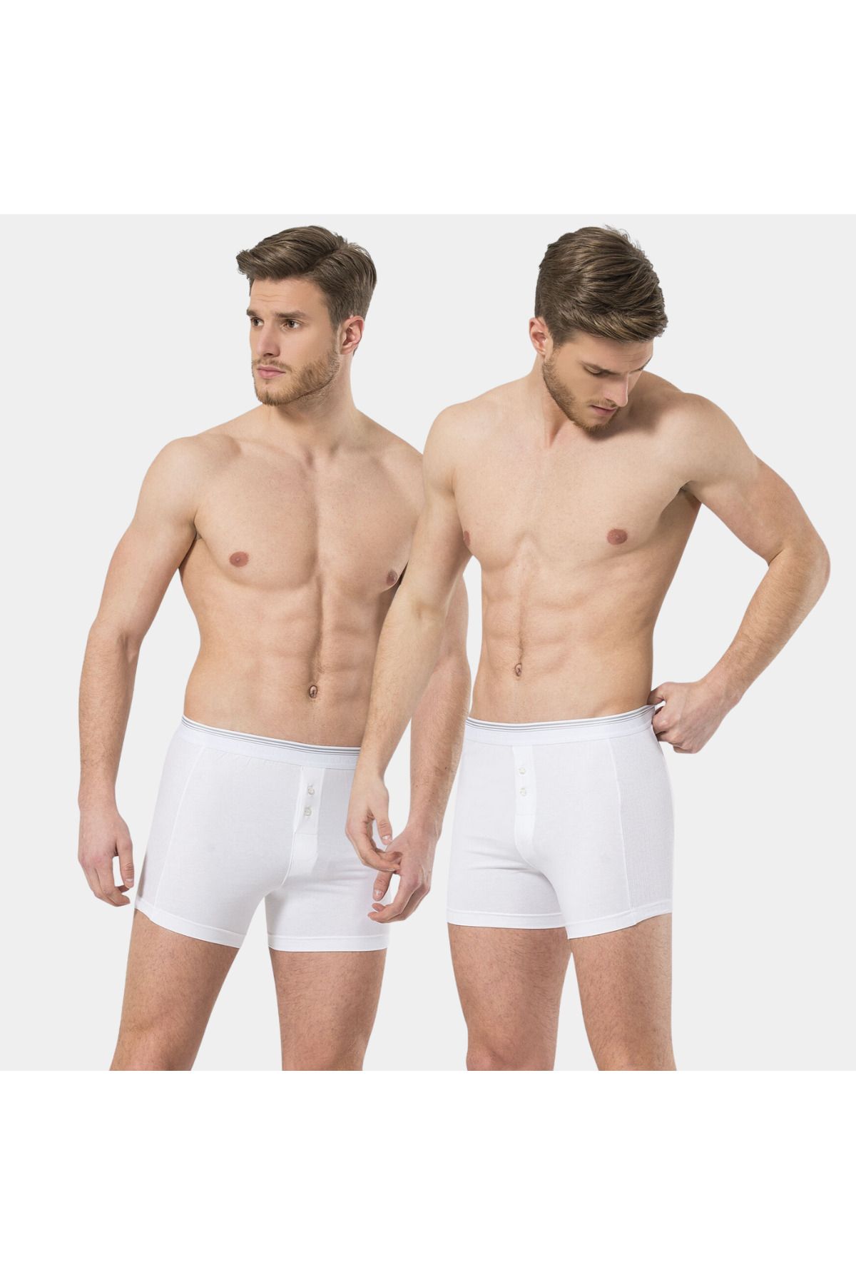 TÜREN Türen Erkek Likralı Düğmeli Boxer (2'li Paket) 135/Beyaz