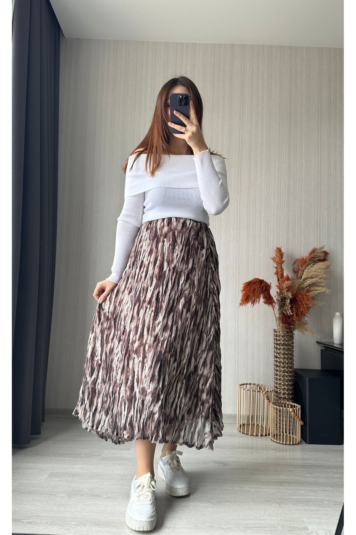 FASİON-Zebra Pattern Midi Skirt 3