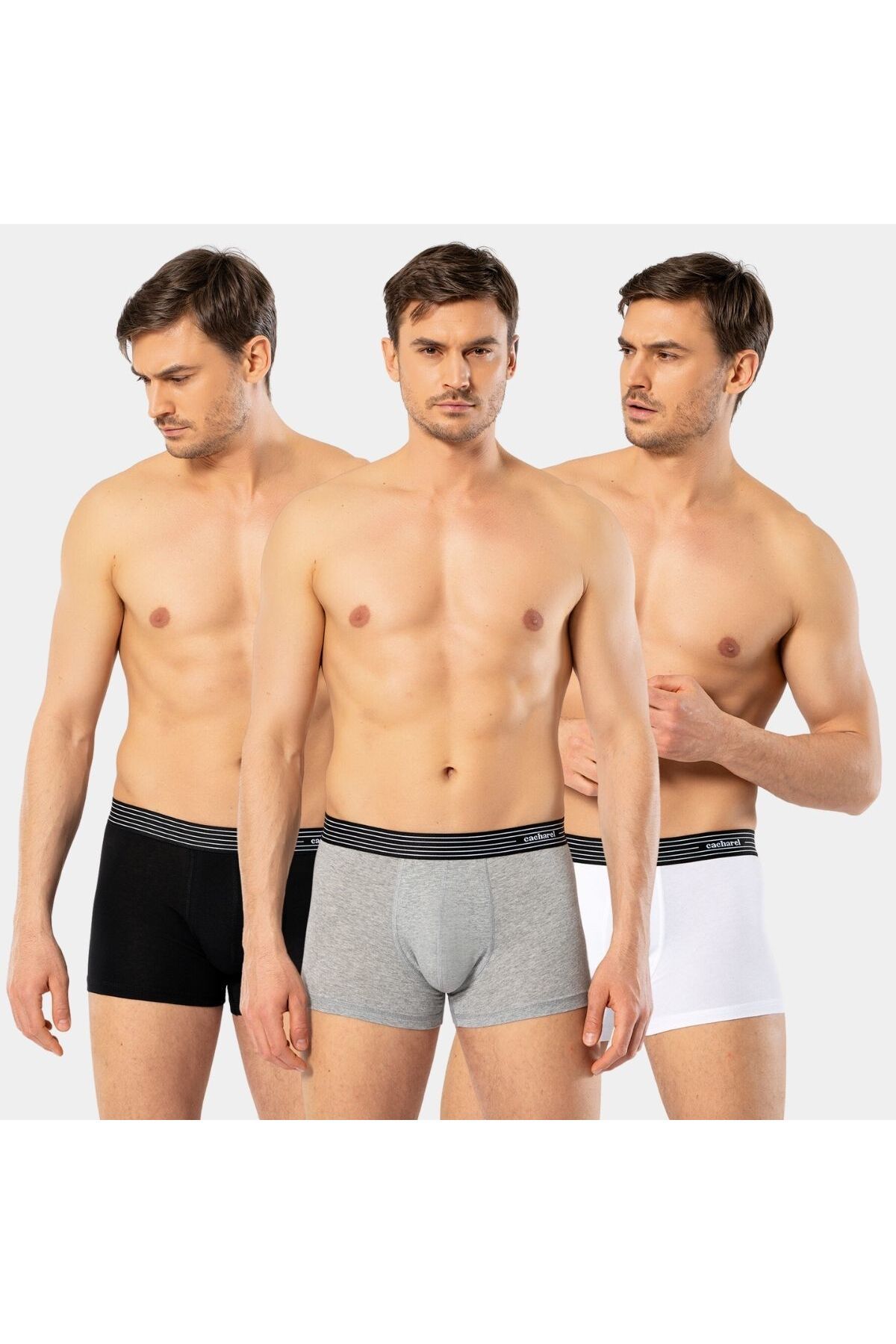 Cacharel Erkek 3'lü Boxer 1320/Beyaz-Siyah-Gri