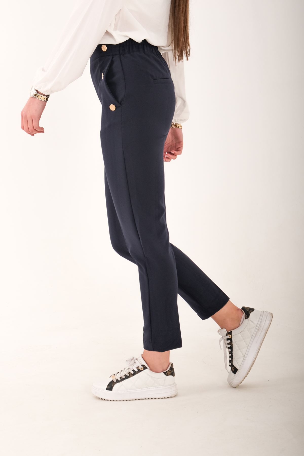 Blues Outlet  KADIN CEBİ ÇITÇITLI LACİVERT KUMAŞ PANTOLON-LACİVERT - Görsel 3