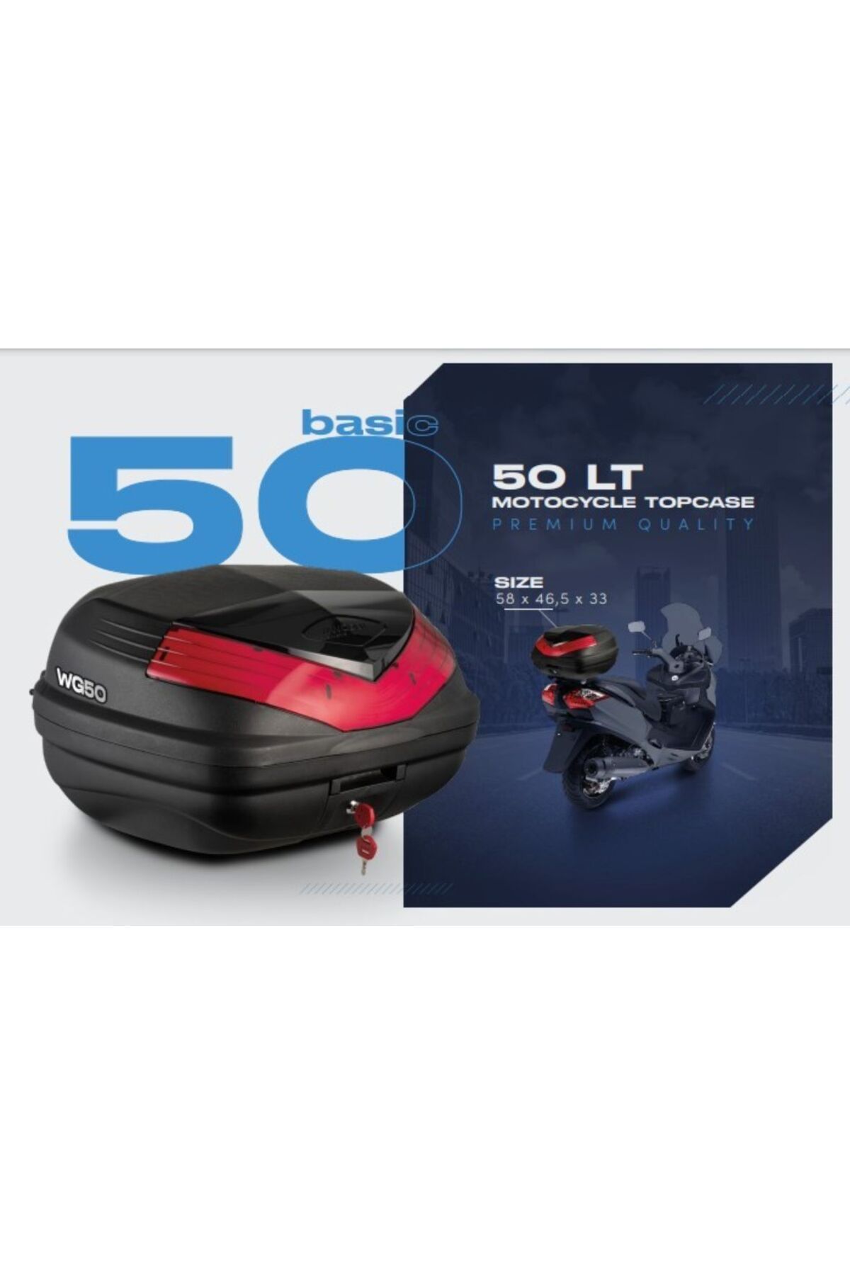 ebakbak Motosiklet Basic 50 lt Arka Çanta Motor Tur Çantası Top Case 50 Litre Hacim Siyah