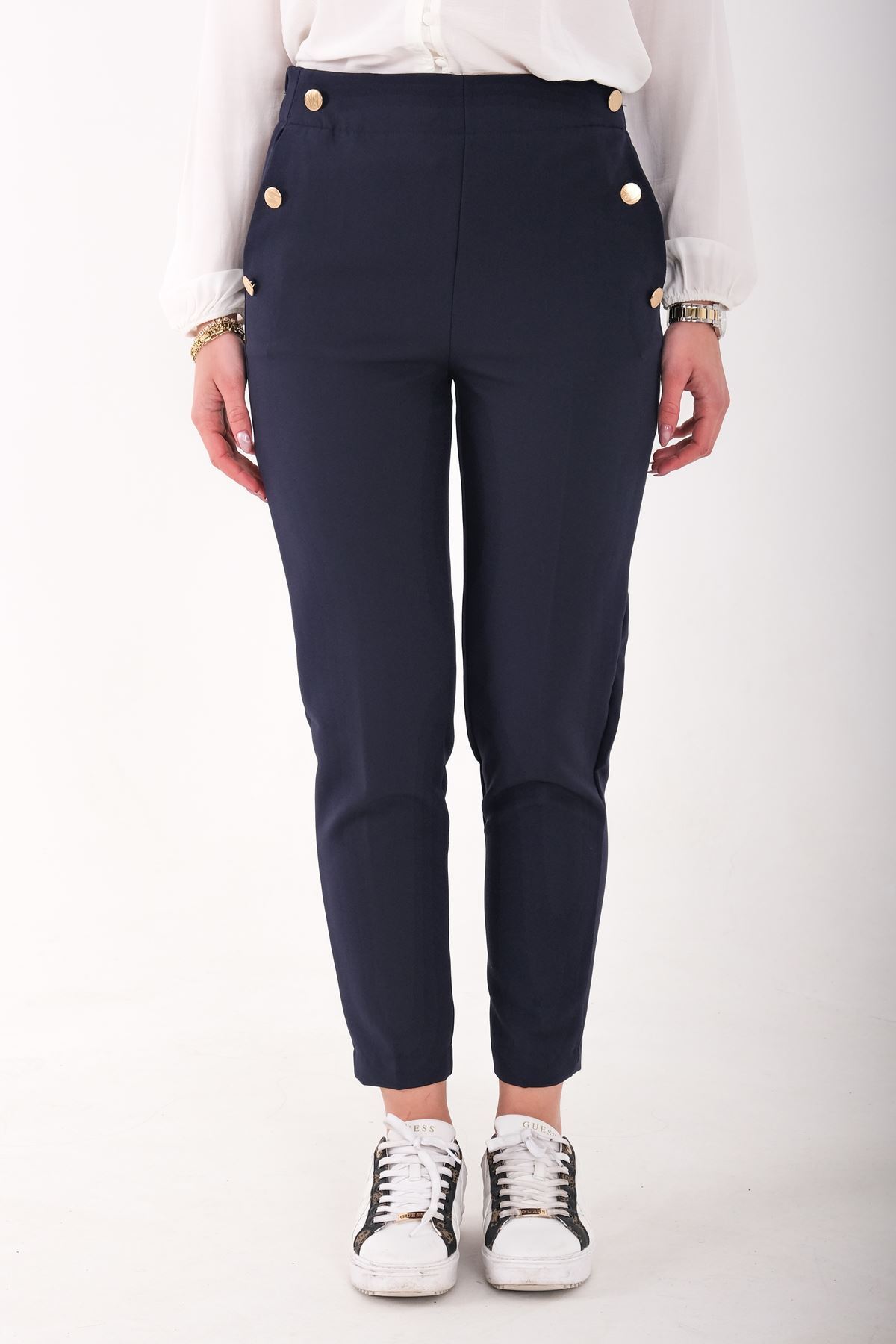 Blues Outlet  KADIN CEBİ ÇITÇITLI LACİVERT KUMAŞ PANTOLON-LACİVERT - Görsel 2