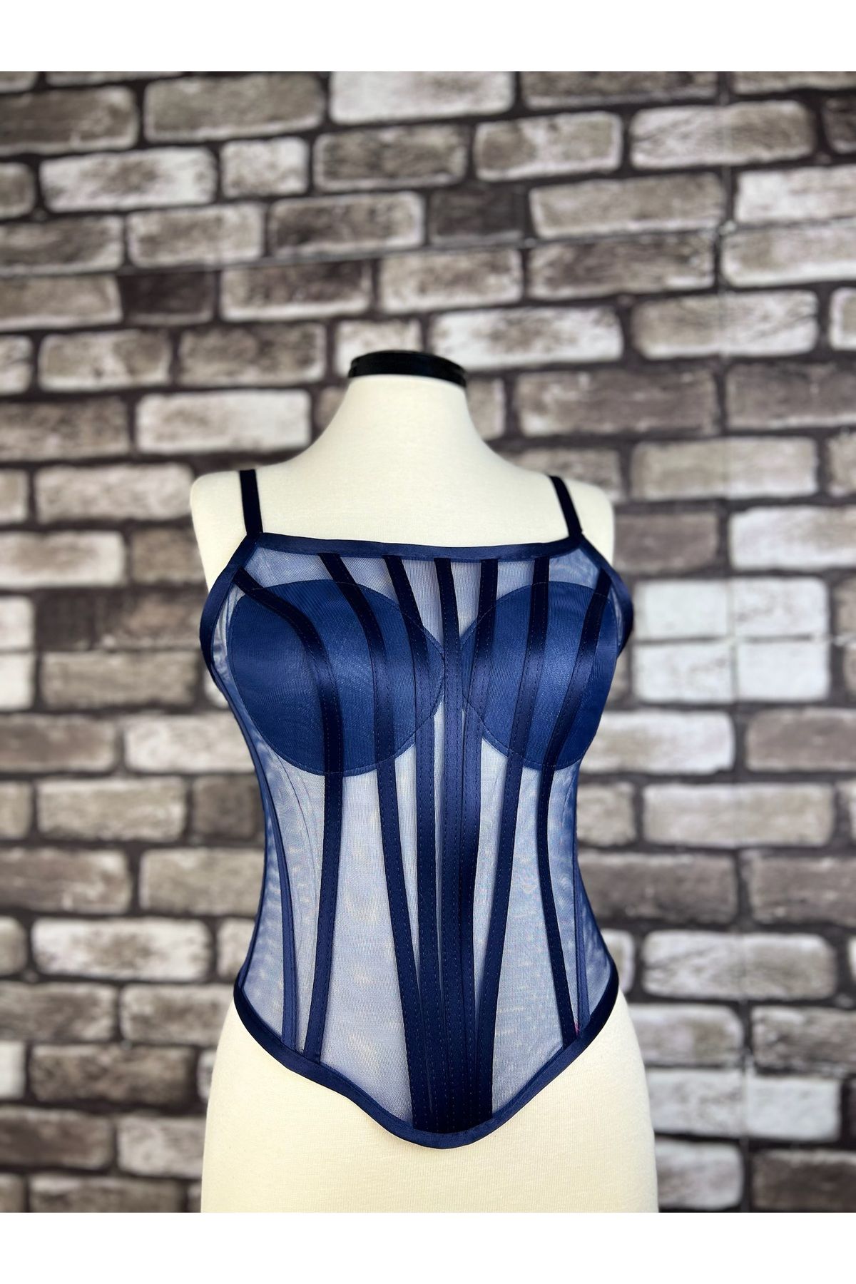 Metay Design-Navy Blue Tulle Corset Rope Strap Bull Model & Bustier 3