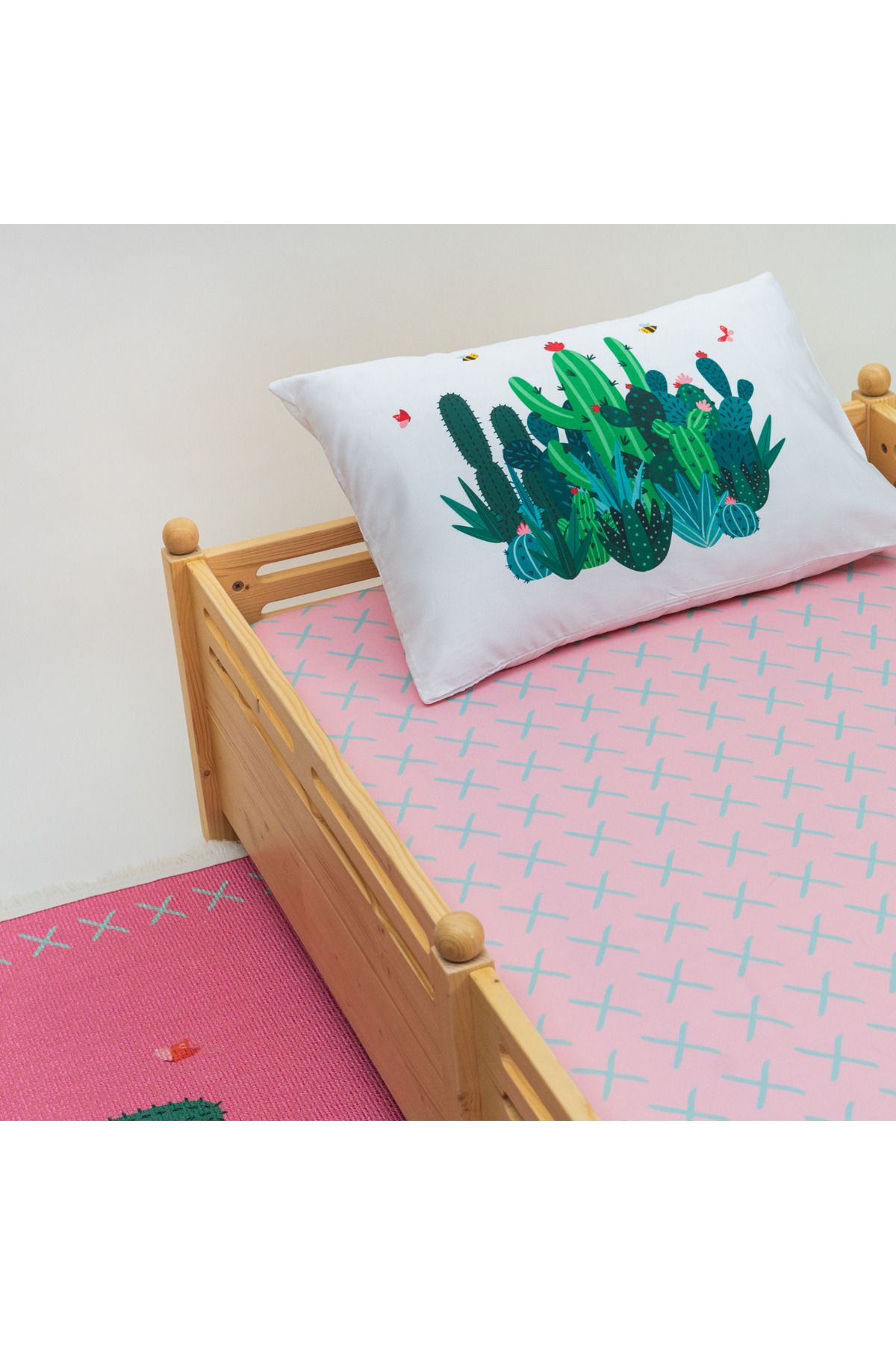 itsybitsy-Organic Single Elastic Children's Bed Sheet Set - X and Cactus Pattern - Cactopia Series 2