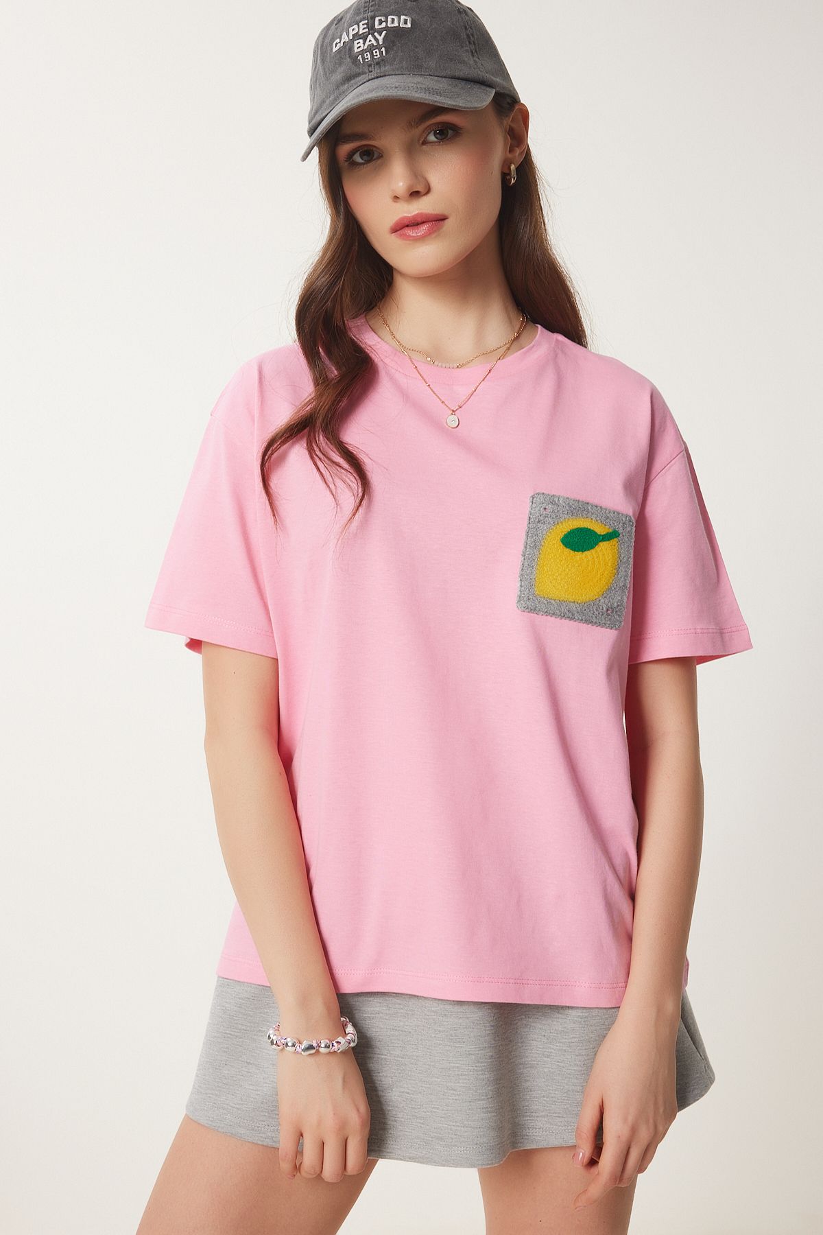 Lovelyİstanbul-Tricou din bumbac cu buzunar brodat si culoare ROZ 2