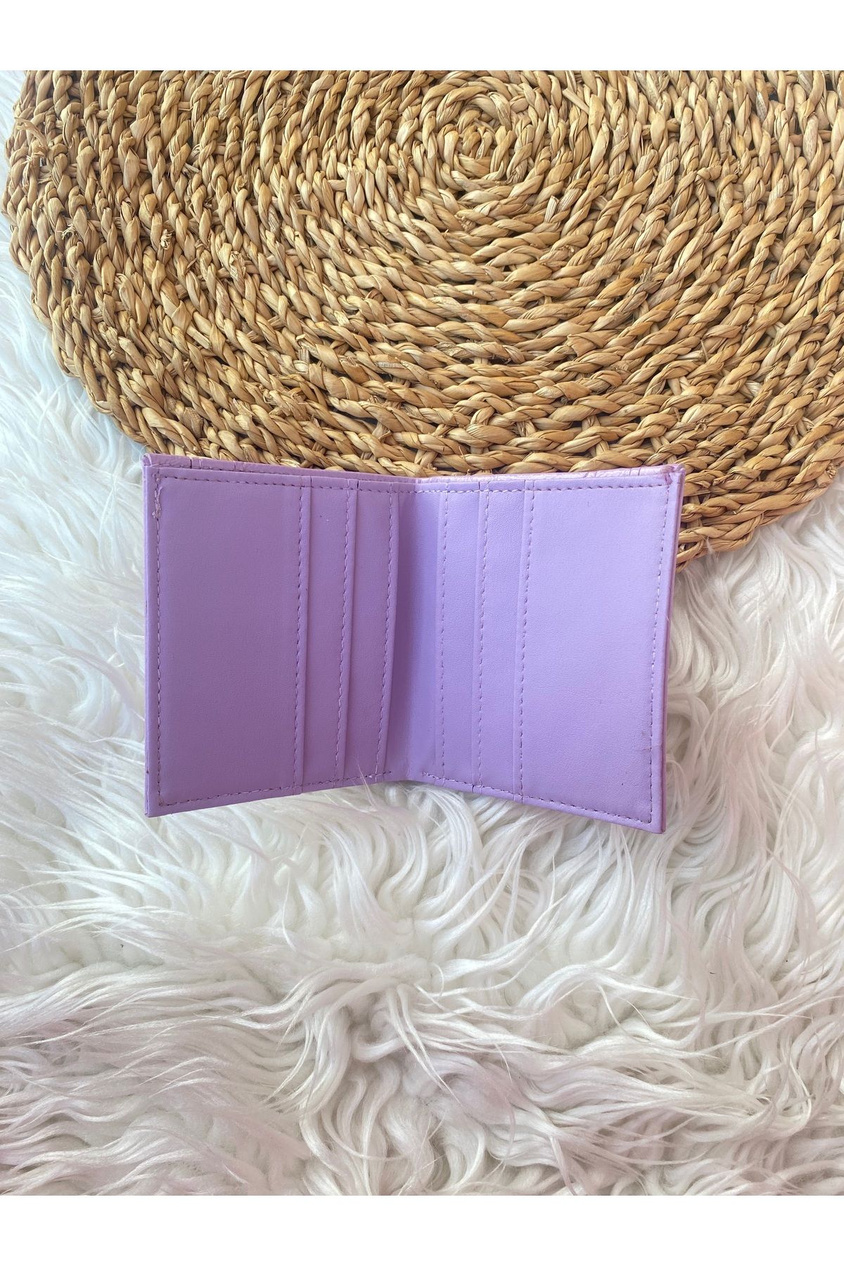 PİNK PEARL-Women's Patent Leather Lilac Color Card Holder Wallet 3