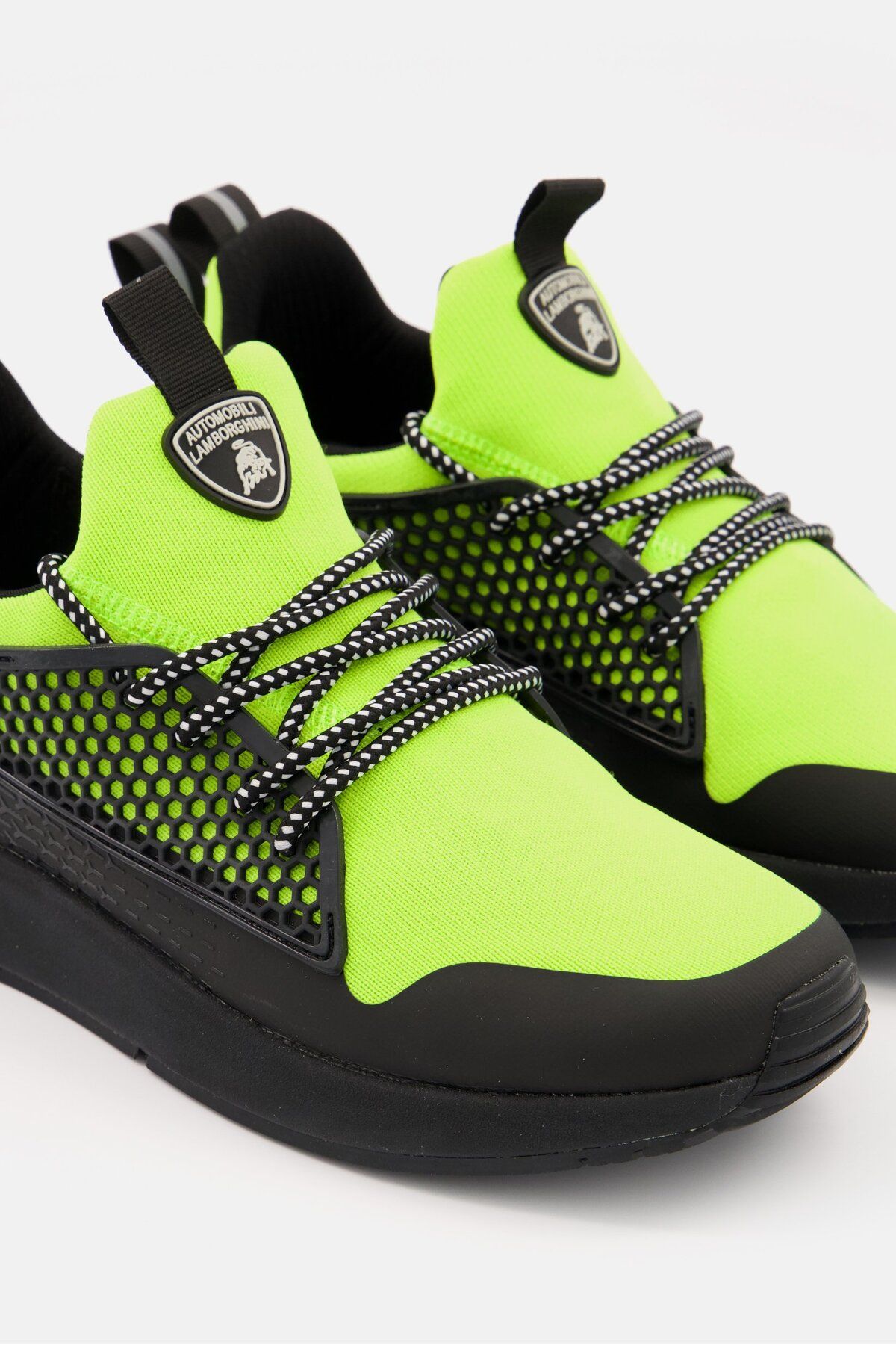 Lamborghini-Men Lace Up Brand Logo Casual Shoes, Black/Lime Green 3