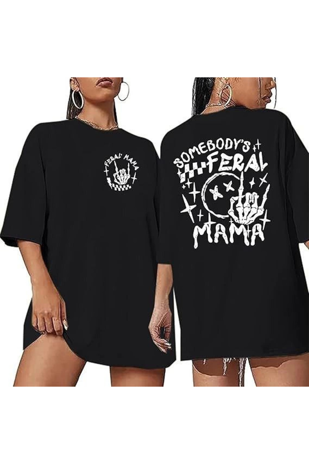 Bisiklet Yaka Baskılı T-shirt - Siyah