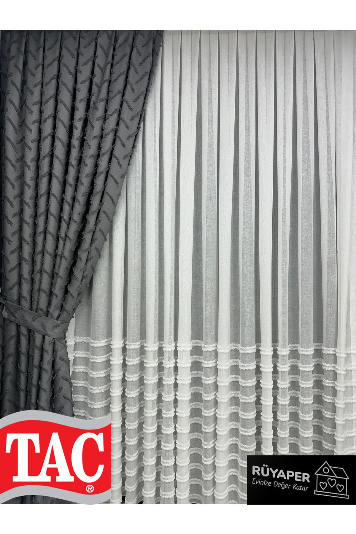 Taç-Gray Color Cross Tassel Curtain Linen Single Wing Brochol Gift 3