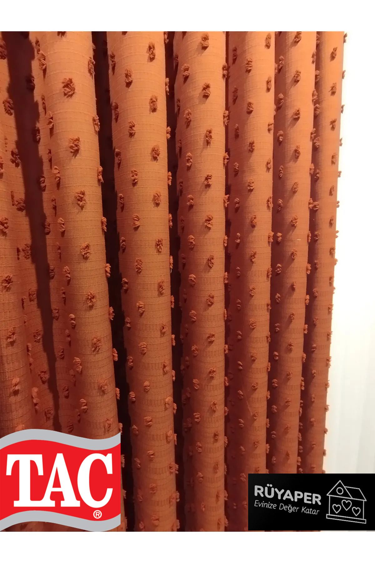 Taç-Dreamer Brick Color Tasseled Background Curtain and Single Wing Brochol Gift 1