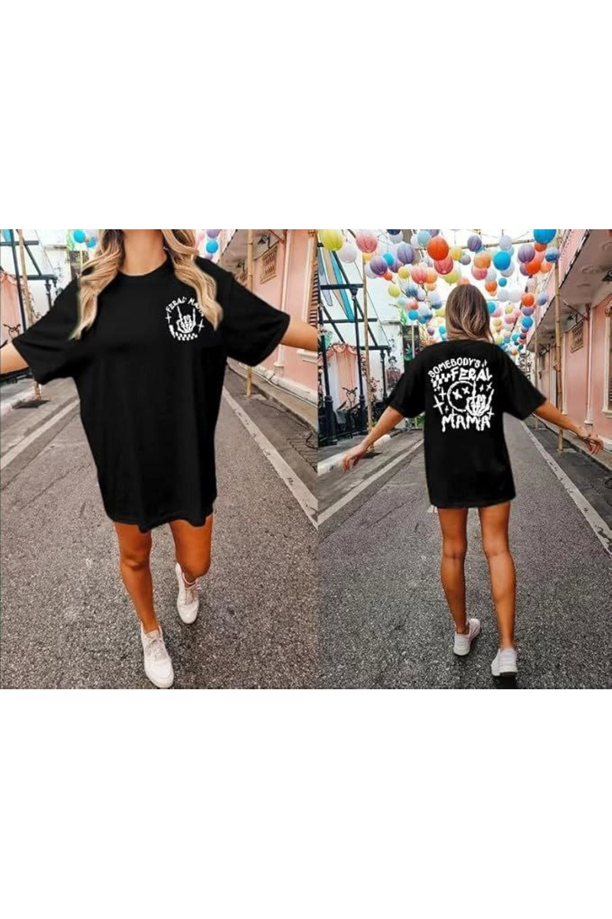 Bisiklet Yaka Baskılı T-shirt - Siyah