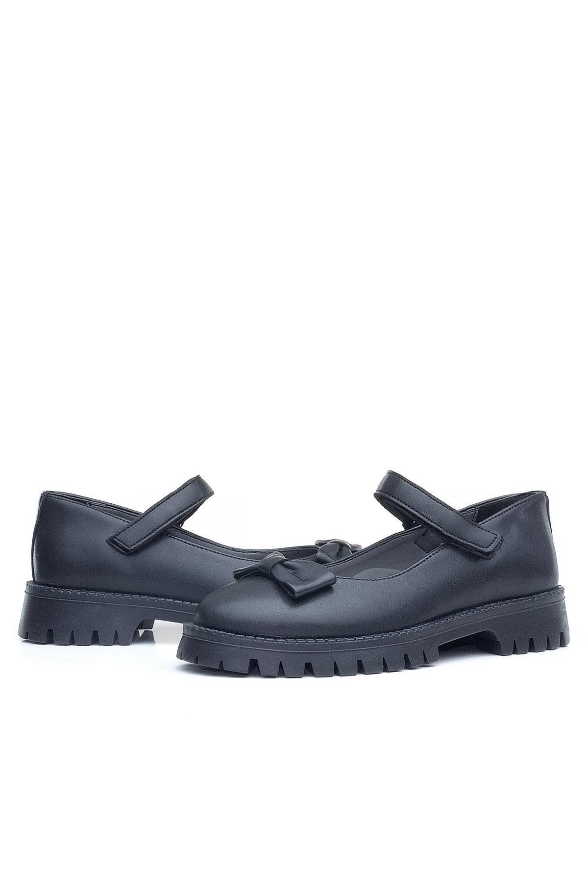 Rakerplus-Black Matte Thick Sole Velcro Girls' Ballerinas 8