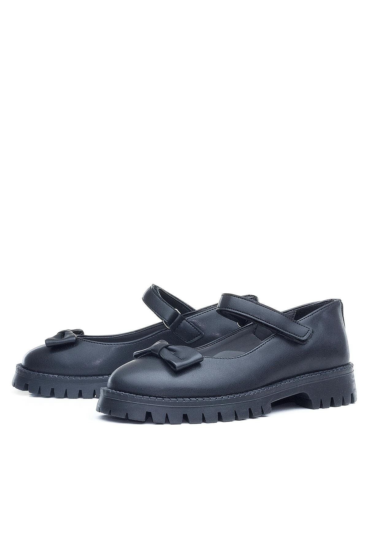 Rakerplus-Black Matte Thick Sole Velcro Girls' Ballerinas 6