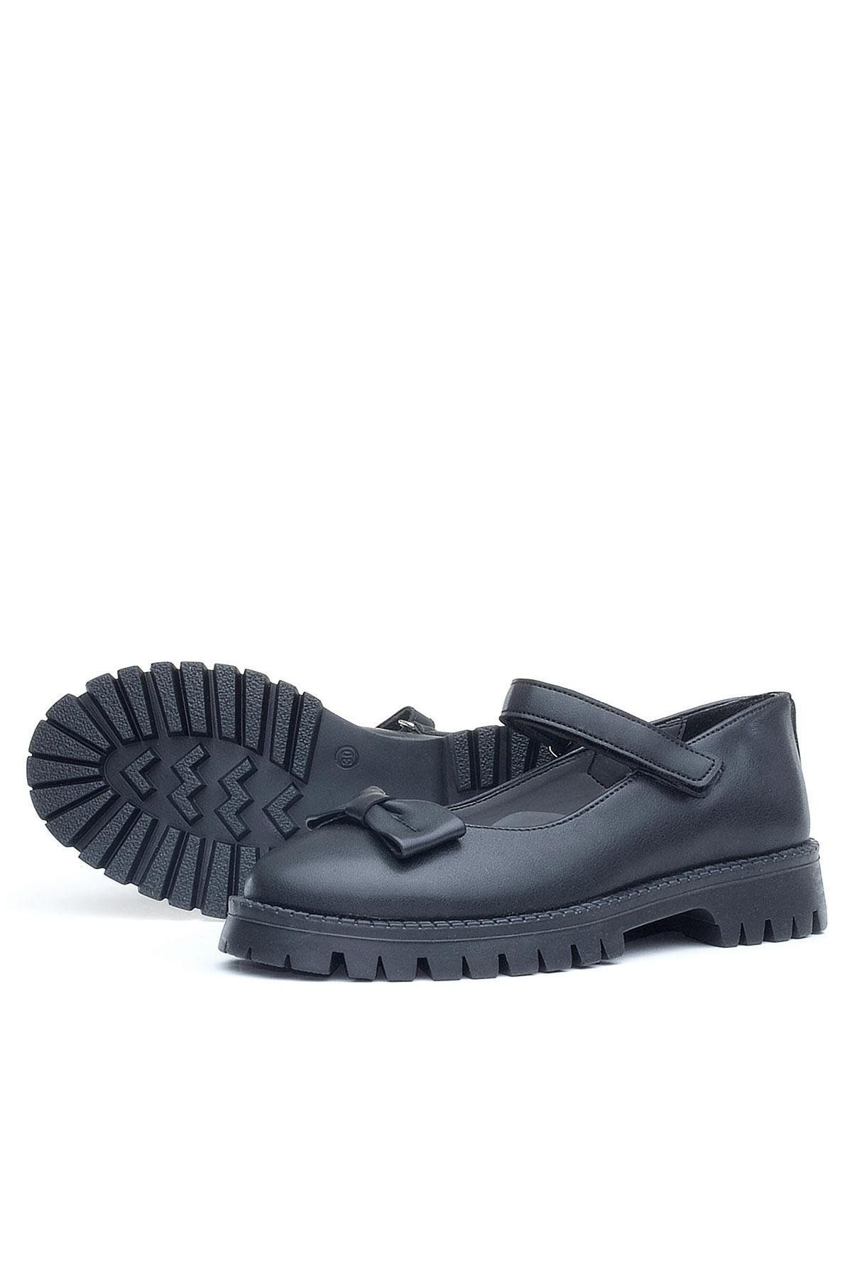 Rakerplus-Black Matte Thick Sole Velcro Girls' Ballerinas 7