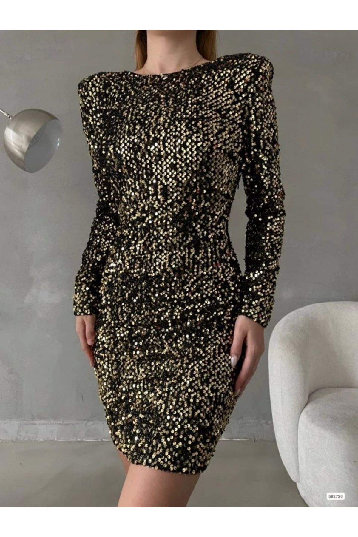 Mode Cool-Women's Long Sleeve Wadded Detail Full Sequin Sequin Mini Dress 3