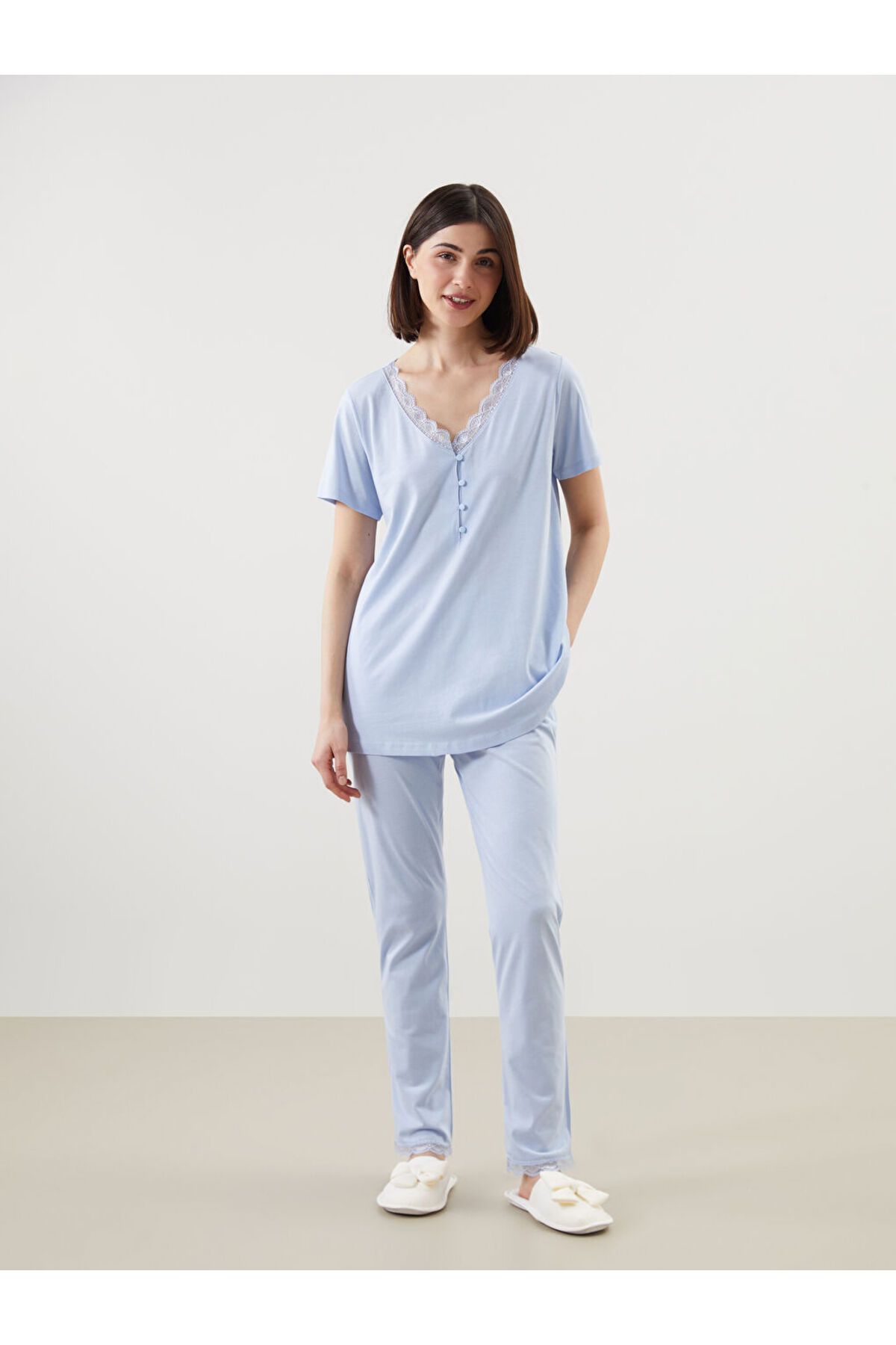 LC Waikiki Yeni Sezon V Yaka Dantel Detayli Hamile Pijama Takimi - S5CH91Z8