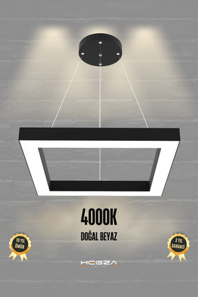 Hegza Lighting Quattro ( Siyah Kasa, Doğal Beyaz Işık ) Modern Led Avize, Sal...