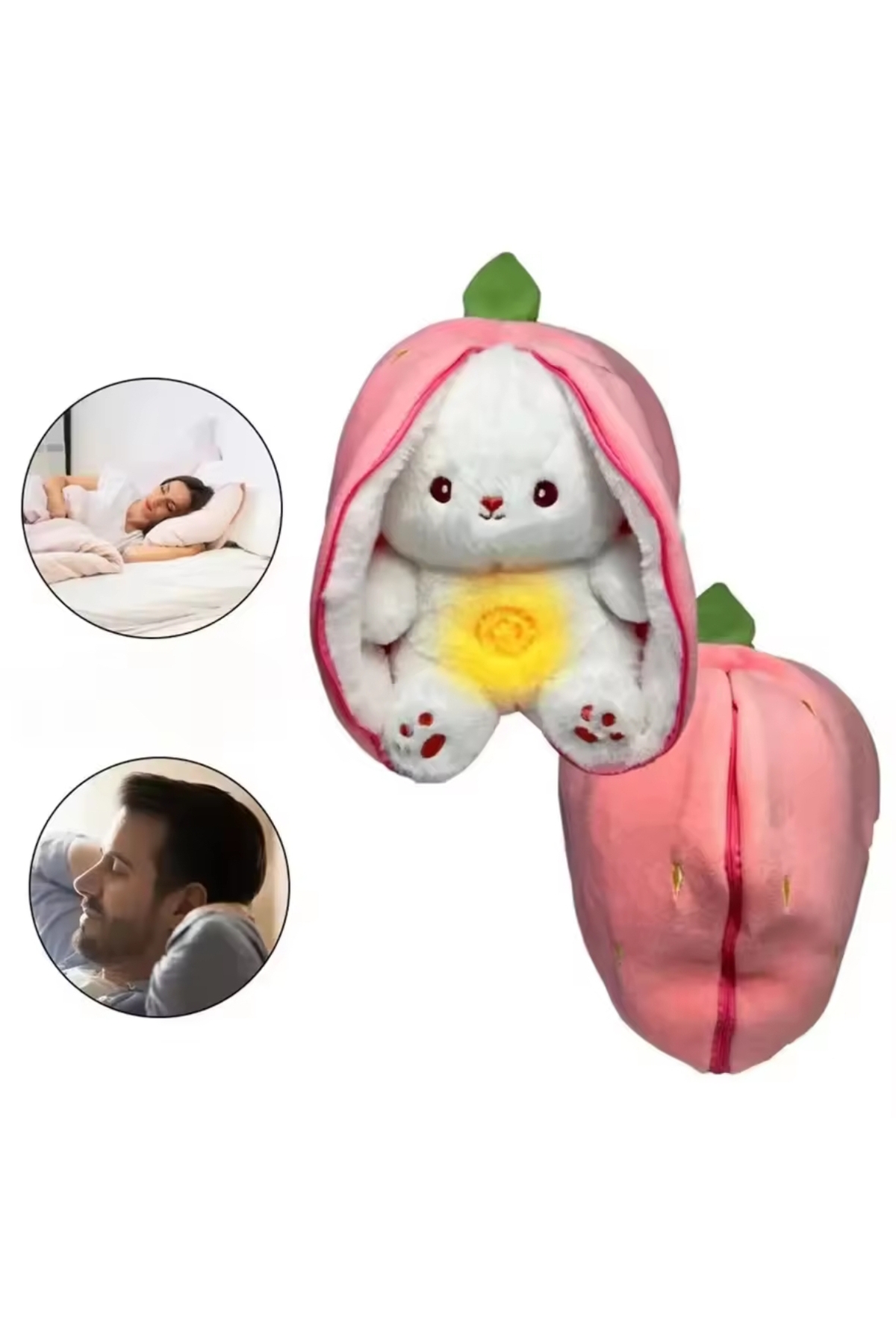 NB market Tavşan Peluş Oyuncak Nefes Alan Müzikli Işıklı Uyku Arkadaşı Fermuarla Çilek Olabilir fotoğrafı 4 (önizleme)