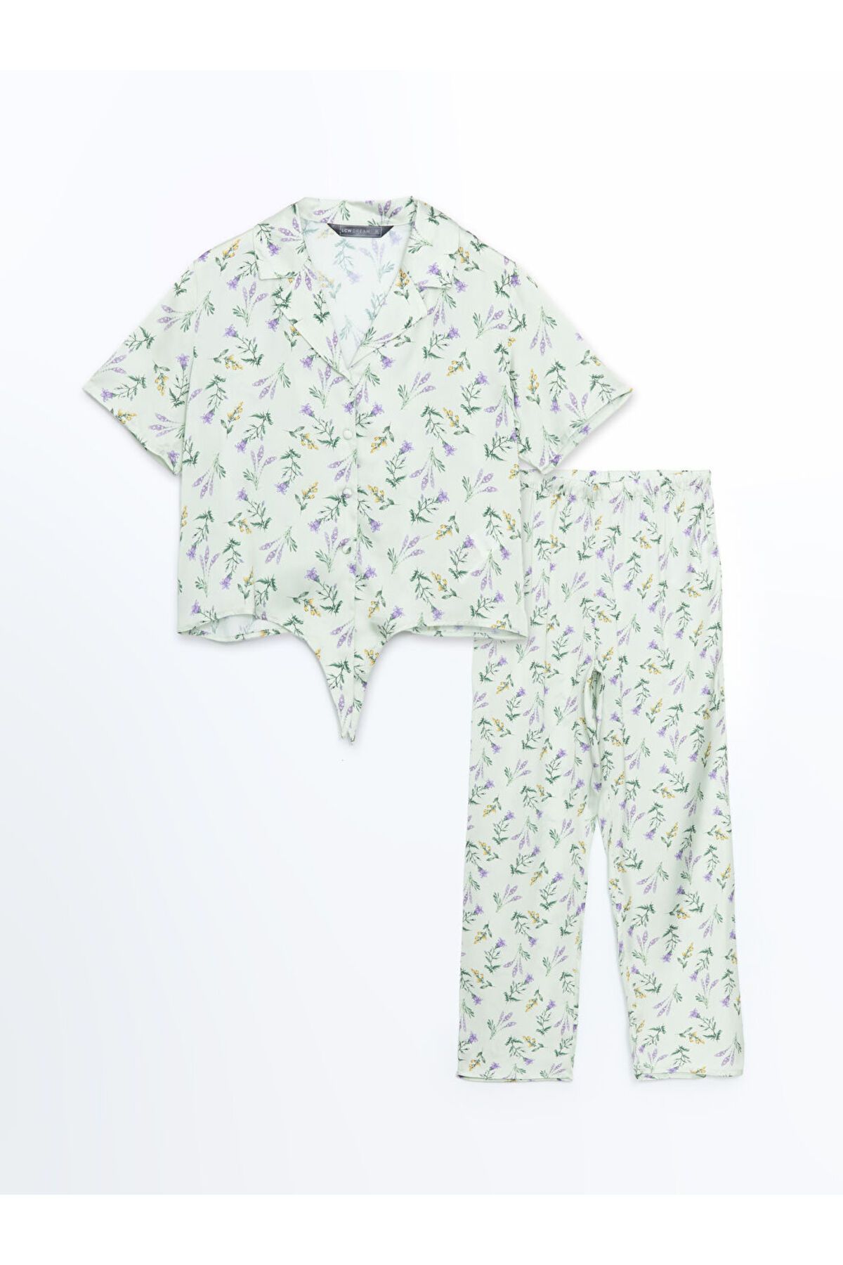 LC Waikiki-Lcw Dream Green Shirt Collar Floral Satin Women's Pajamas Suit 5