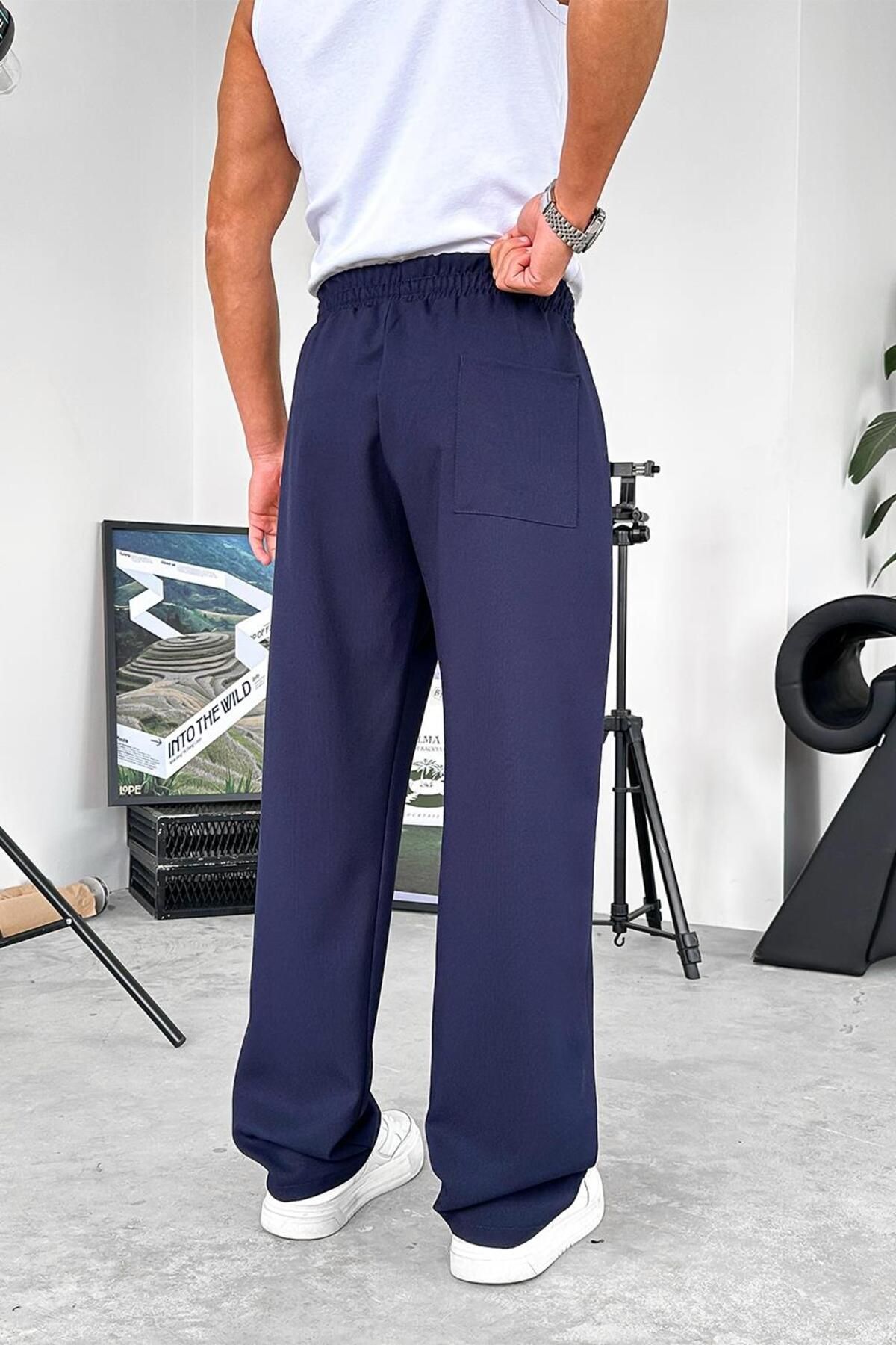 HAFKAGİYİM-Navy Blue Textured Soft Jogger Pants 4