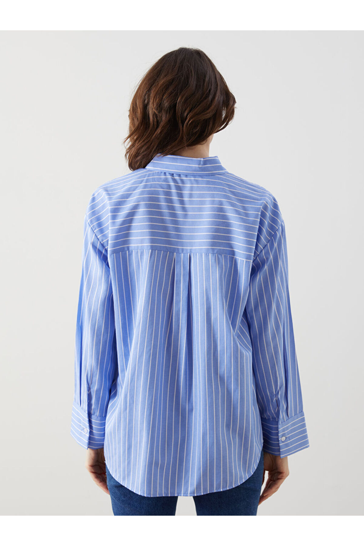 LC Waikiki-Lcw Comfort Blue Floral Oversize Poplin Women's Shirt 6