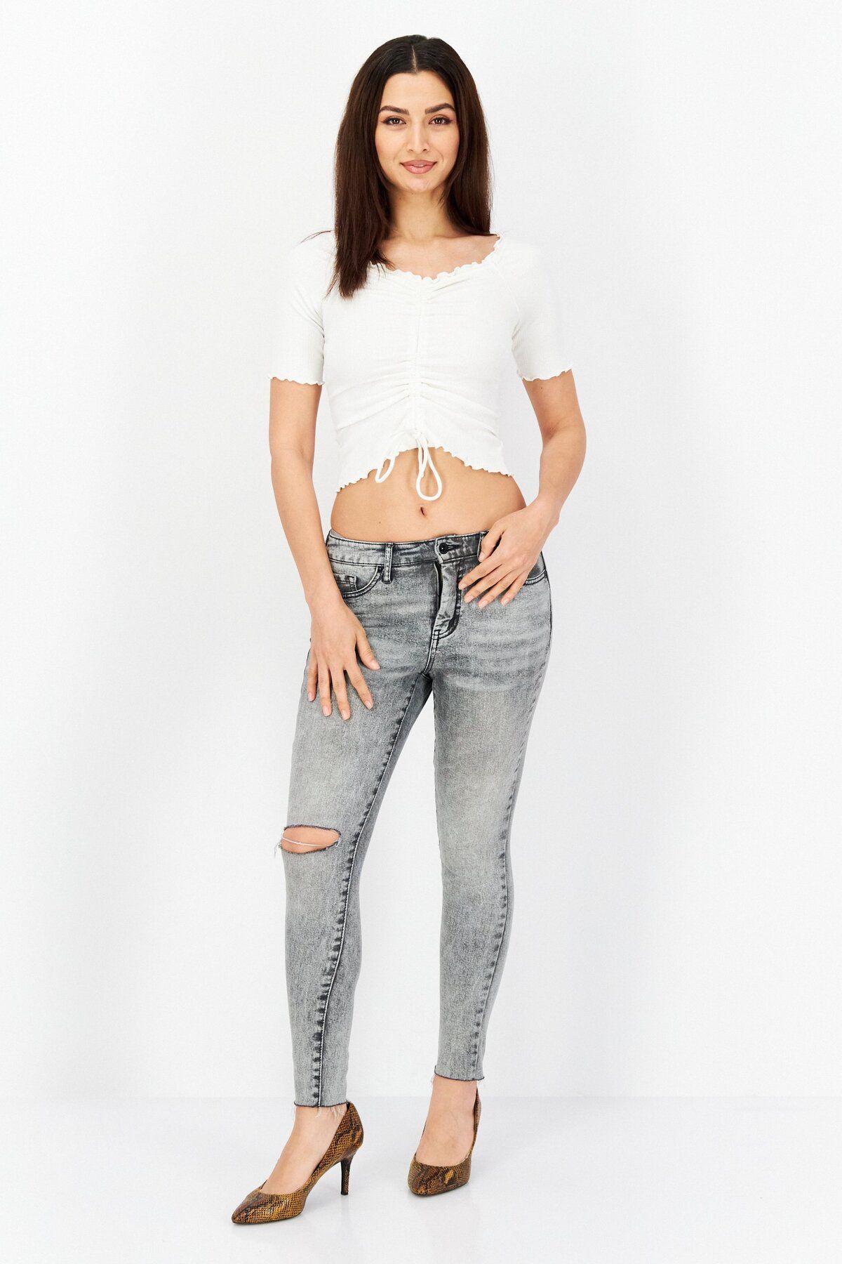 Jessica Simpson-Women Skinny Fit Washed Stretchable Denim Jeans, Grey 4