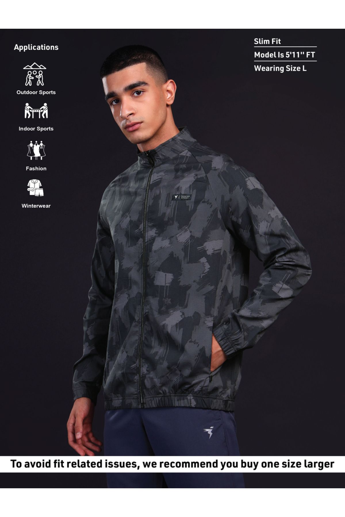 Technosport By Styli-Abstract Printed 2-Way Stretch Jacket 3