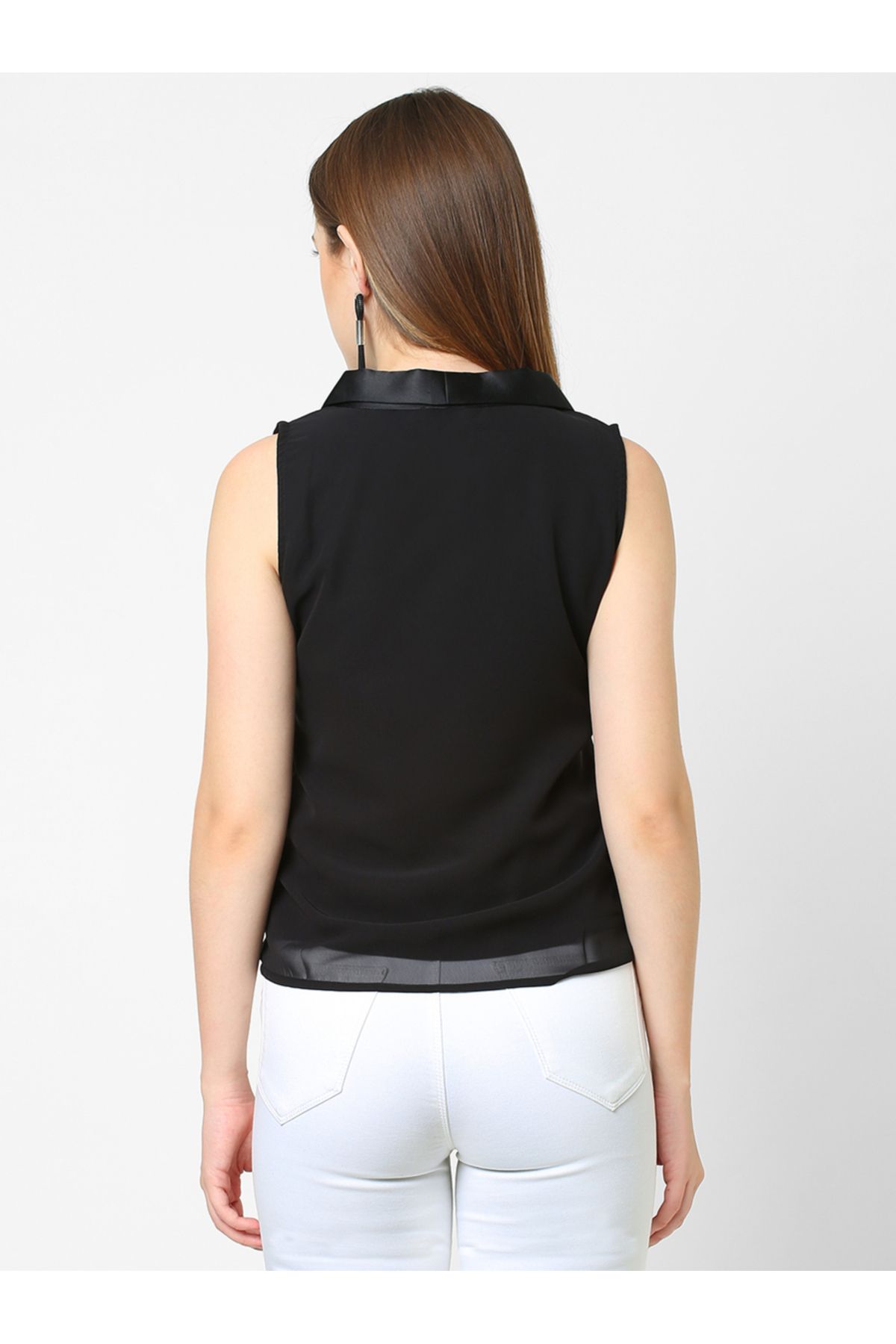 Mish By Styli-Solid Sleeveless Top with Satin Tie Up Detail 5