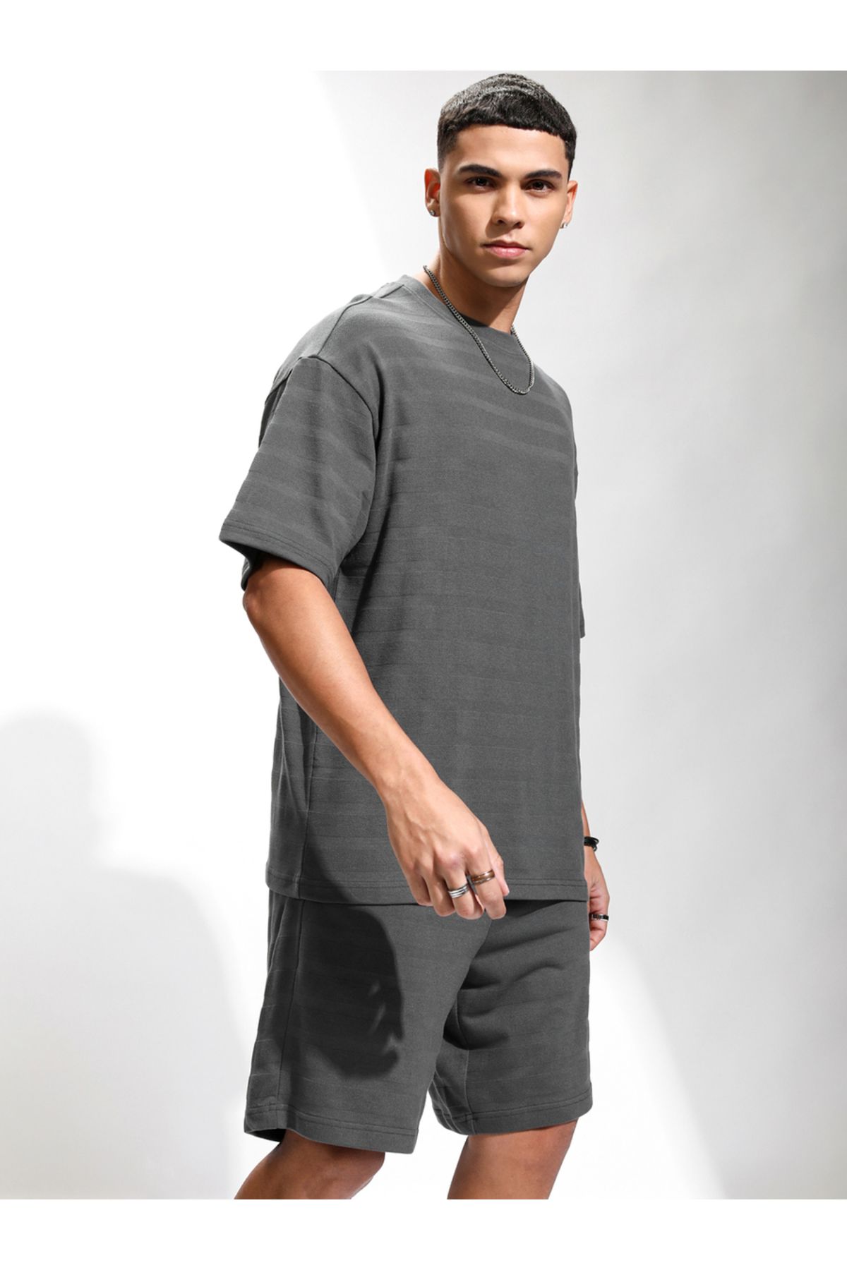 Highlander By Styli-Self Design Round Neck T-Shirt and Shorts 6